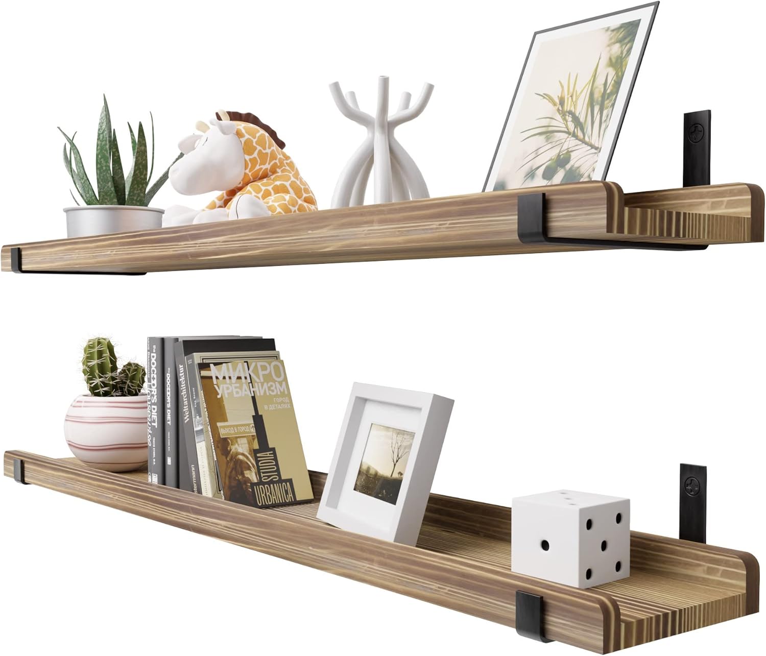 Pine Natural Wood Floating Shelves With Lip, 36 Inches Long