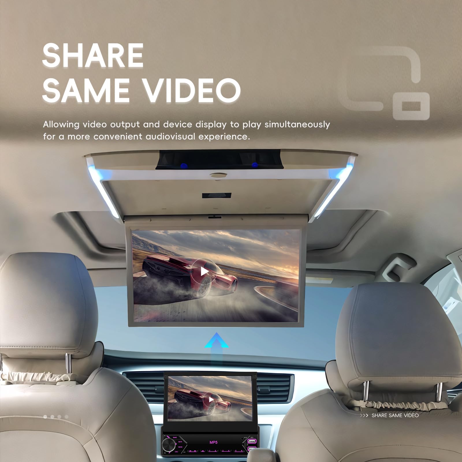 Autoradio 1 DIN Bluetooth, Schermo Retrattile da 7 Pollici Touchscreen Auto Stereo Mirror Link FM RDS USB Type-C AUX Microfono Telecamera di Backup
