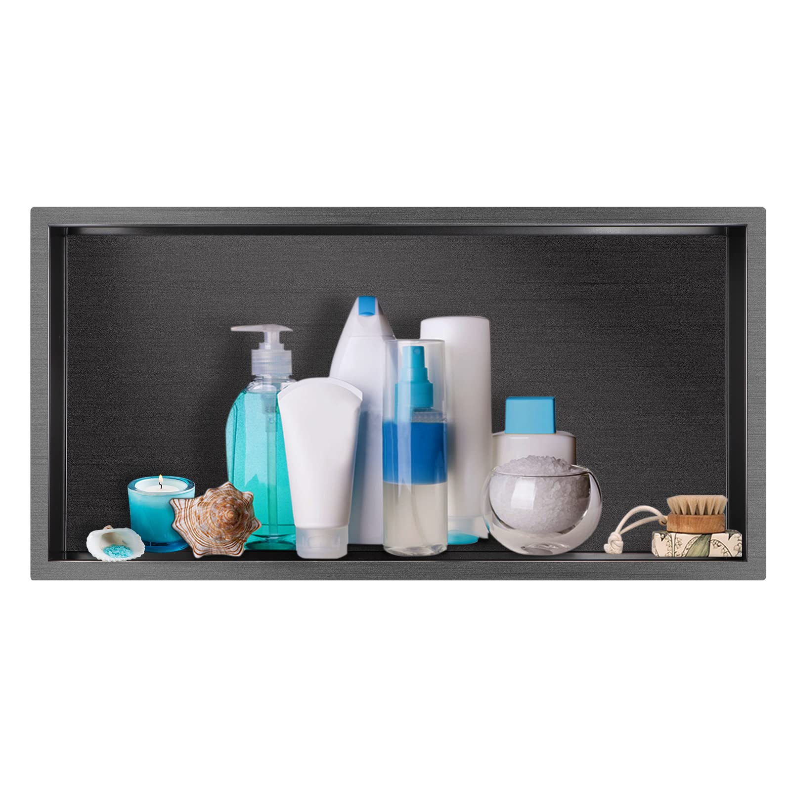 Sanbege 24x12 Inch Shower Niche - Brushed Stainless Steel, Recessed Shelf For Bathroom (Gunmetal Black)