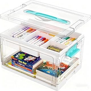 22L Clear Plastic Craft Organizers and Storage Box with Removable Trays and Dividers