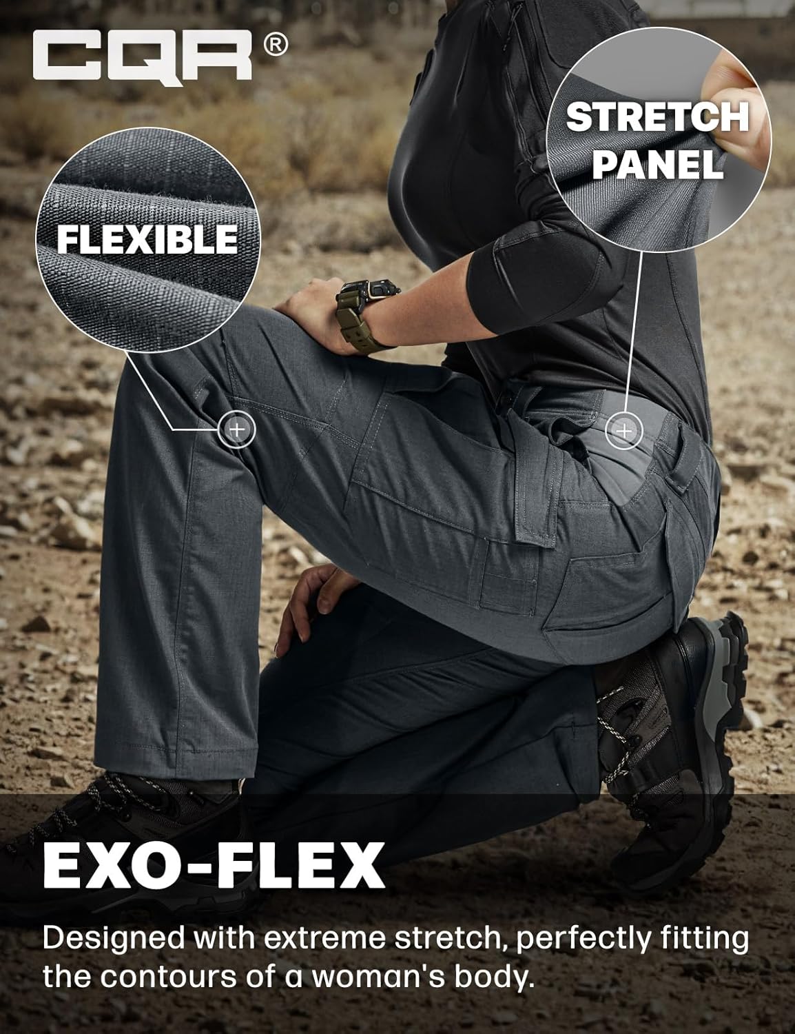 CQR Women's Flex Stretch Tactical Pants, Water Resistant Ripstop Cargo Work Pants with Pockets for Outdoor & Hiking - Image 6