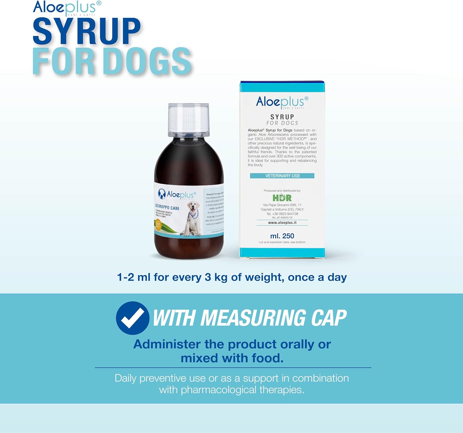 Dog Syrup 150ml - Complementary Energy and detoxifying Food Based on Organic Aloe Arborescens, Strengthens Natural defenses, Ideal as a Tonic for Senior Dogs and Puppies.