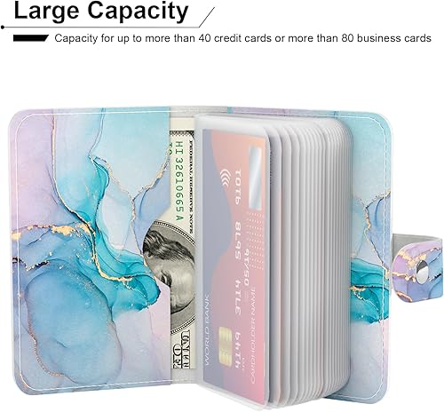 Miniatura 10 de Rouidr Portatarjetas de crédito, mini cartera para tarjetas de crédito, bloqueo RFID, de piel, delgada, organizador para tarjetas de crédito con 20