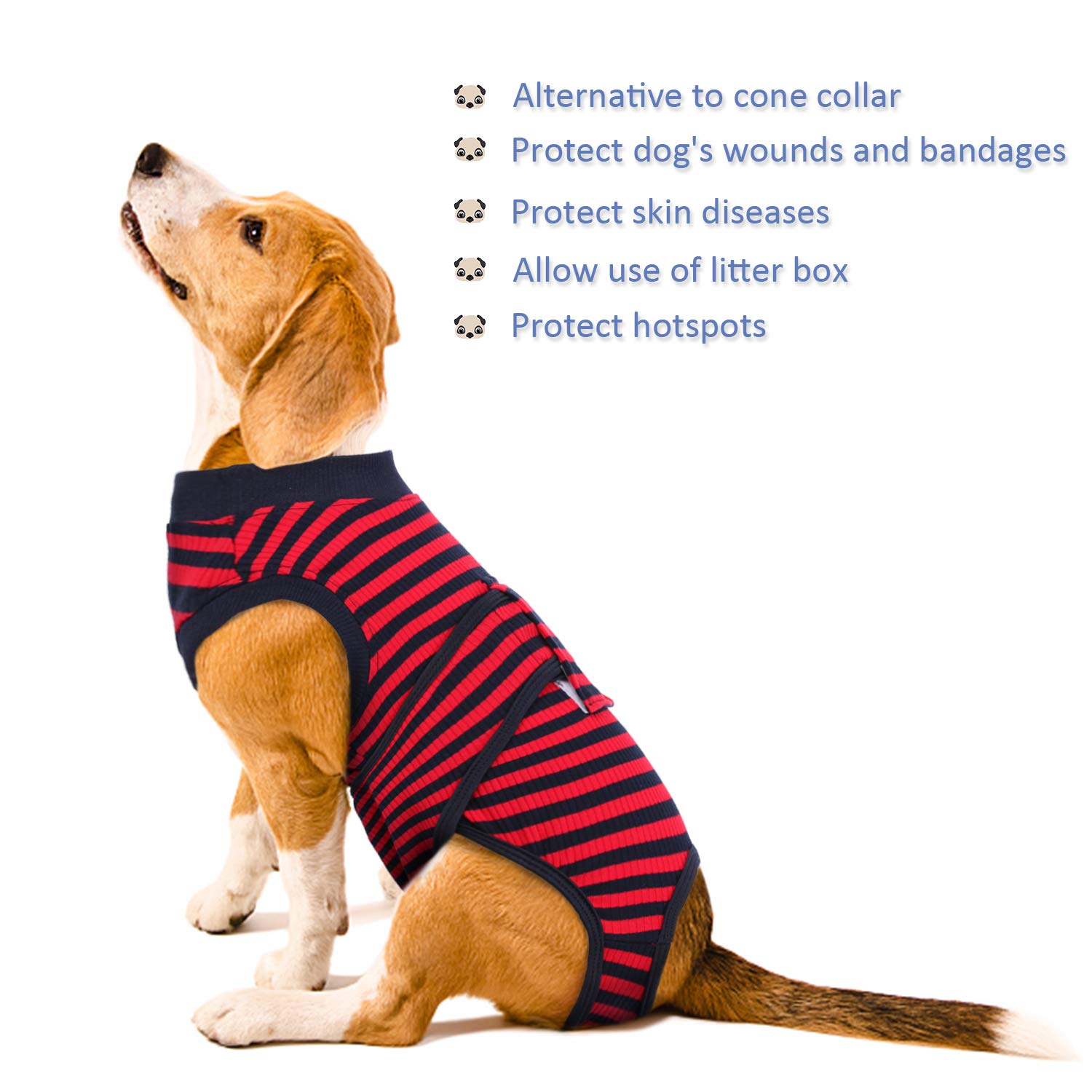 Kuoser Traje de Recuperación a Rayas para Perros y Gatos Post Operatorio, Protector de Heridas Abdominales/Enfermedades de la Piel para Mascota, Evitar Lamidas E-Collar & Cono Sustitutos — view 7