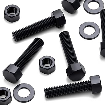 10x Black Nylon Hex Head Plastic Screws & Bolts M12 x 50mm, Nuts & Washers