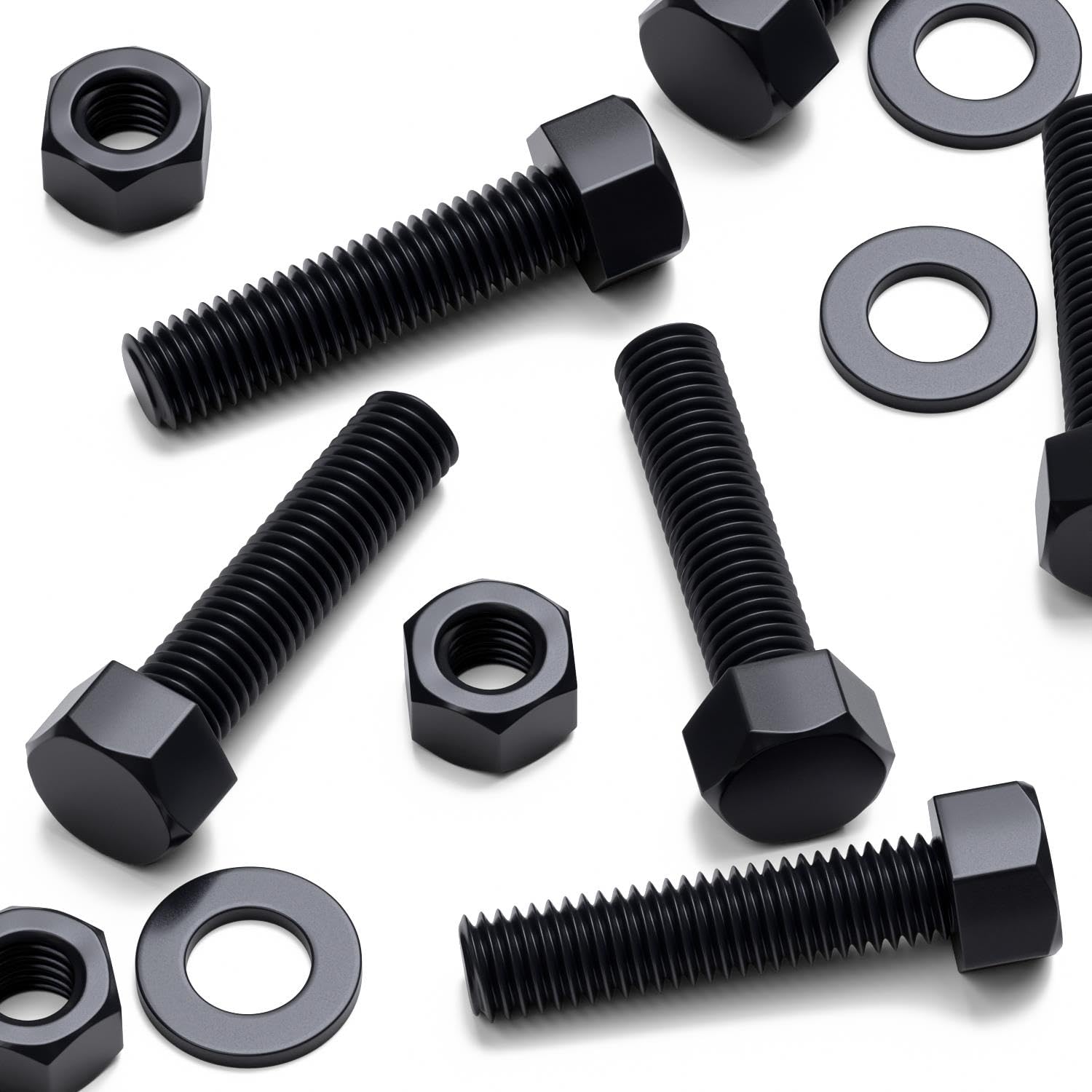 10x Black Nylon PA66 Hex Head Plastic Bolts, Nuts & Washers, M12 x 50 mm