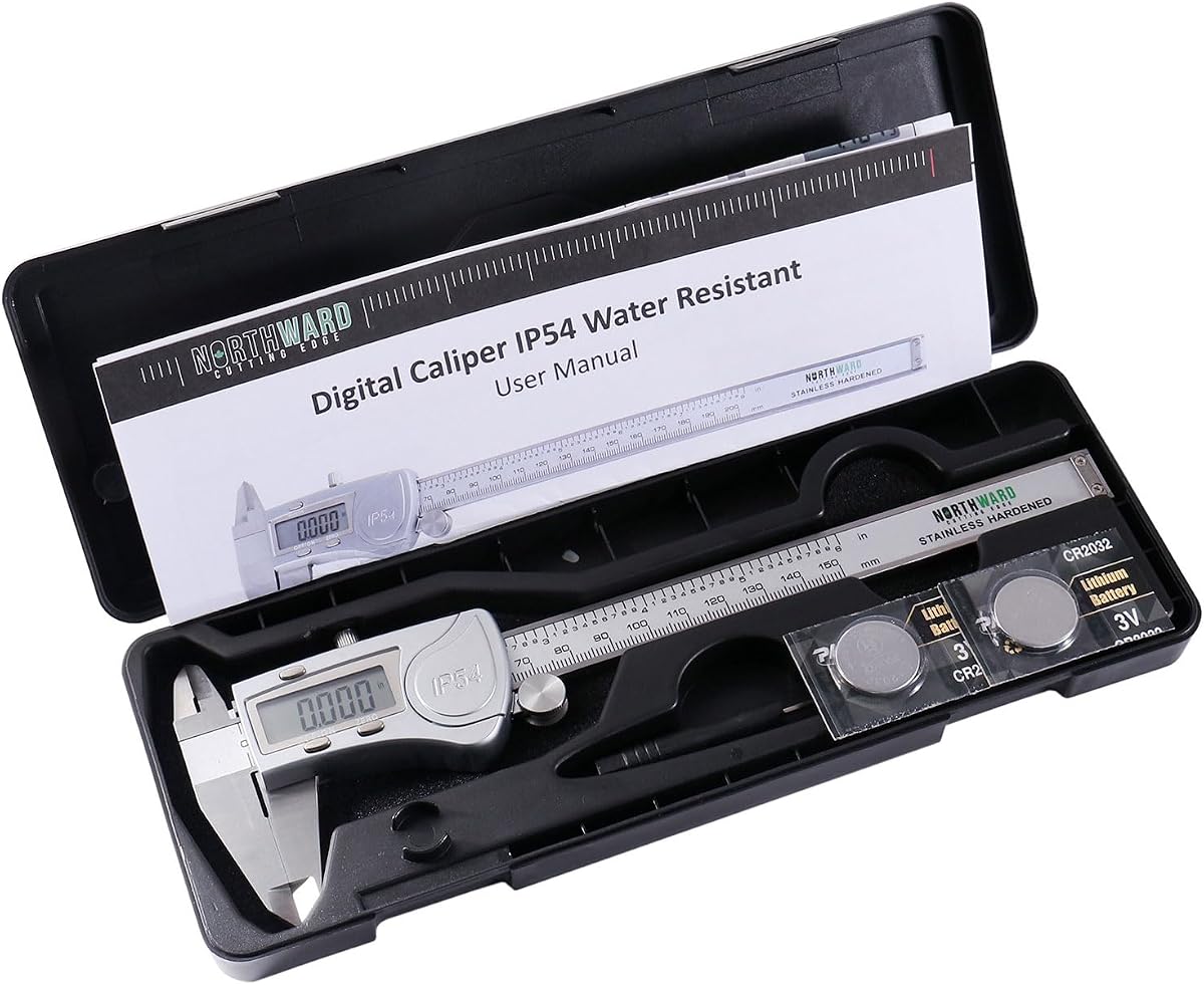 Digital Caliper, 0-6''/0-150 mm Range by 0.0005''/0.01 mm Resolution, Large LCD, Ip54 Water Resistant, 2015-0150 | 4-Way Inch/Metric Caliper, 0.0005 in/0.01 mm Resolution, +/-0.03 mm Accuracy, Stainless Steel, Large LCD