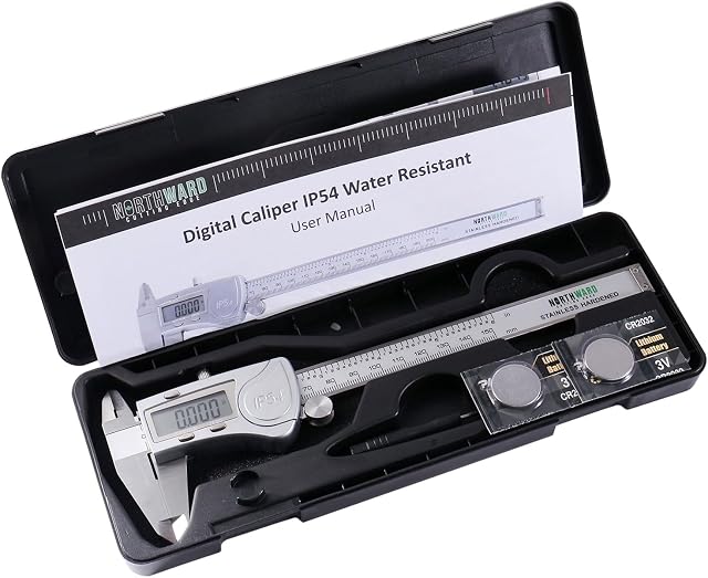 Accusize IP54 Digital Caliper, 0-6 in/150 mm, 2015-0150 | 4-Way Inch/Metric Caliper, 0.0005 in/0.01 mm Resolution, +/-0.03 mm Accuracy, Stainless Steel, Large LCD