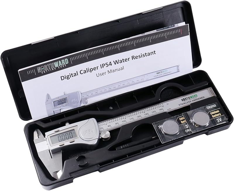 Digital Caliper, 0-6''/0-150 mm Range by 0.0005''/0.01 mm Resolution, Large LCD, Ip54 Water Resistant, 2015-0150 | 4-Way Inch/Metric Caliper, 0.0005 in/0.01 mm Resolution, +/-0.03 mm Accuracy, Stainless Steel, Large LCD