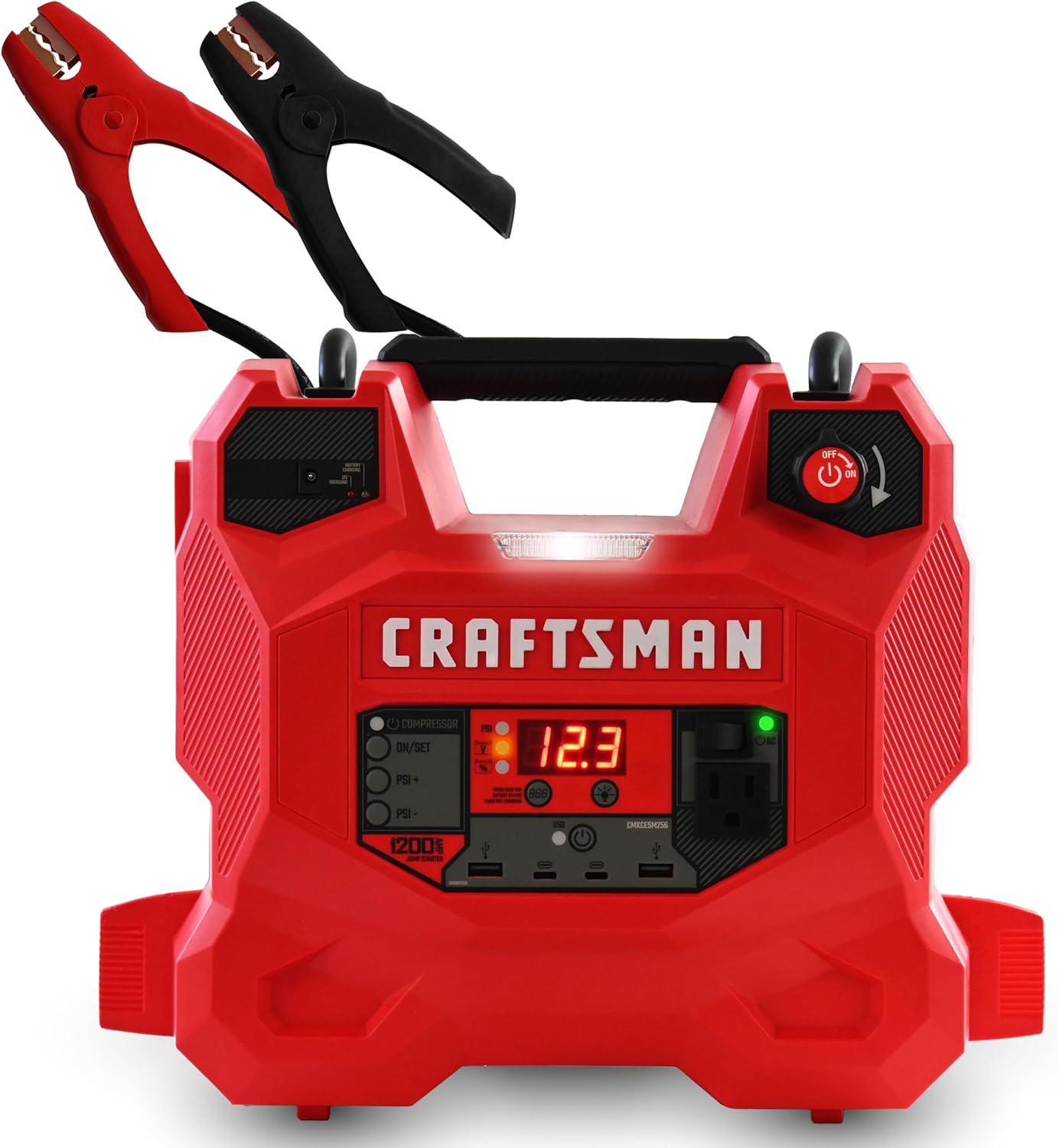 CRAFTSMAN 1200A Car Battery Jump Starter and Portable Power Station, 5-in-1 Solution, 100-PSI Air Compressor, for 12V Power Sport, Automotive, and Marine Batteries, CMXCESM256