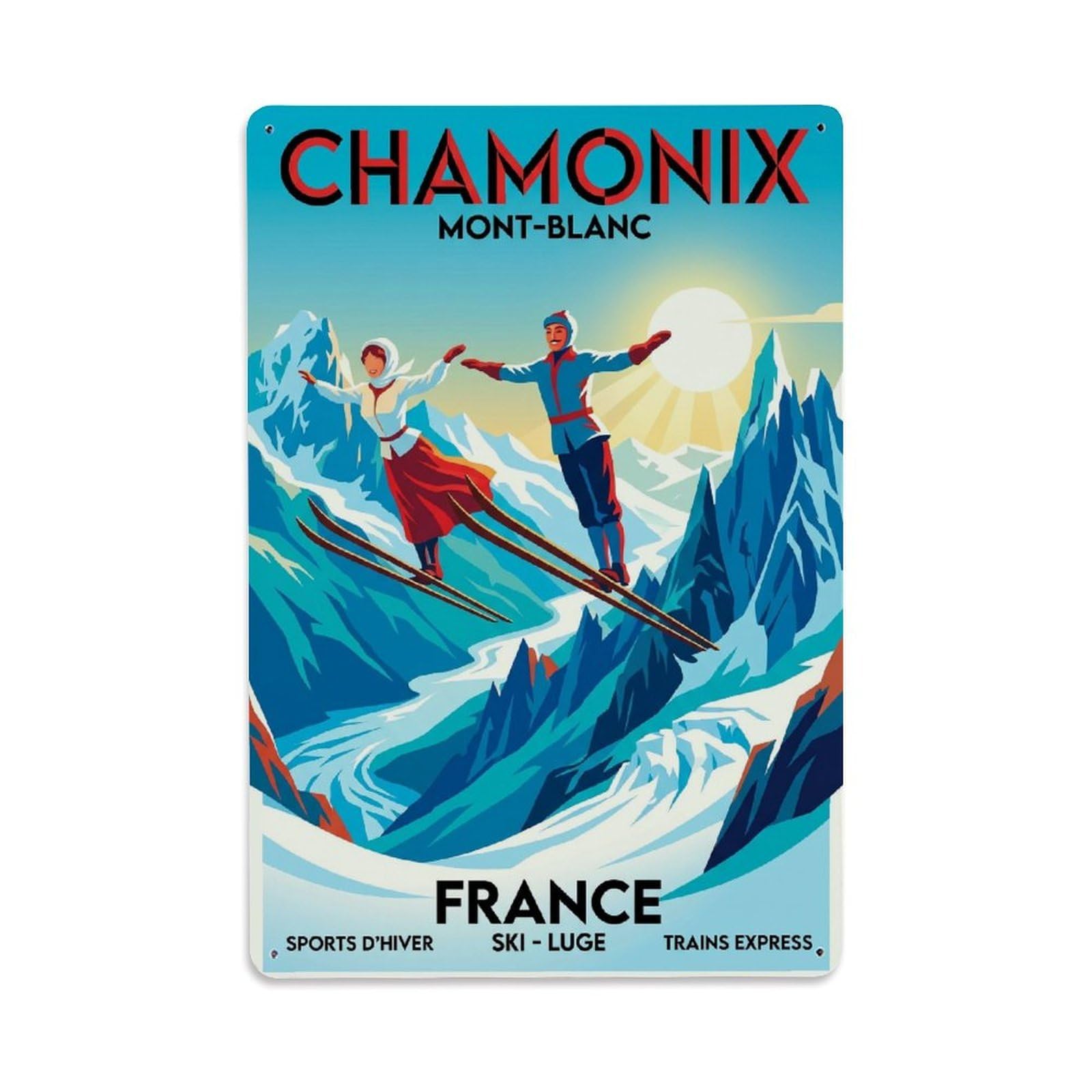 Olhnbad Style Mont Blanc Chamonix France Panoramic Alpine Travel Metal Tin Sign