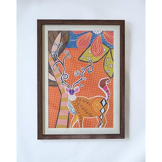 Modern Stag Sketch with Wooden Framing