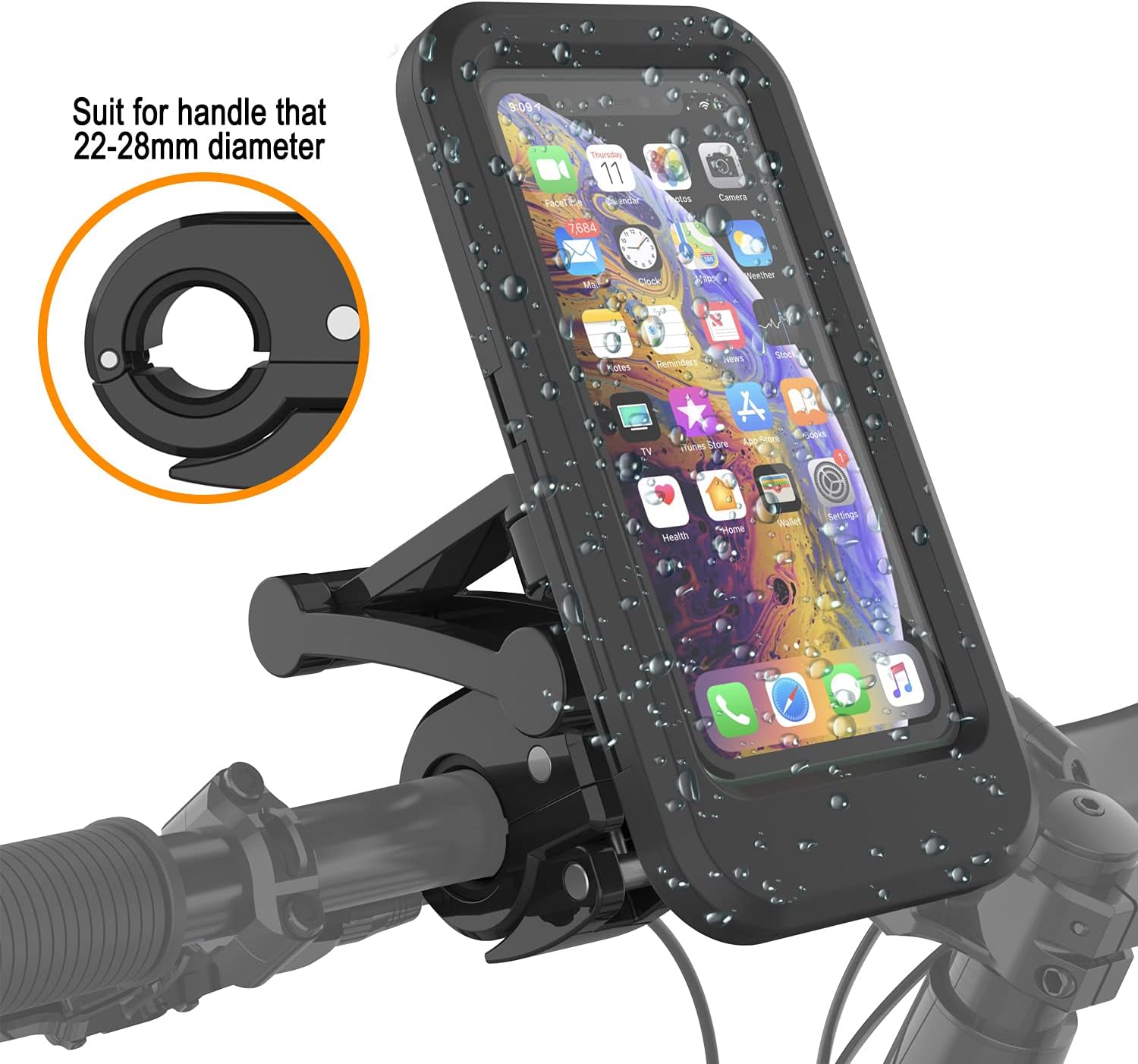 Punkcase Waterproof Bike Phone Case | Universal Handlebar Stand for Cellphones up to 6.7" | Touch Screen Responsive | 360 Rotation | Fully Adjustable Handlebar for Bikes and Motorcycles [Black]