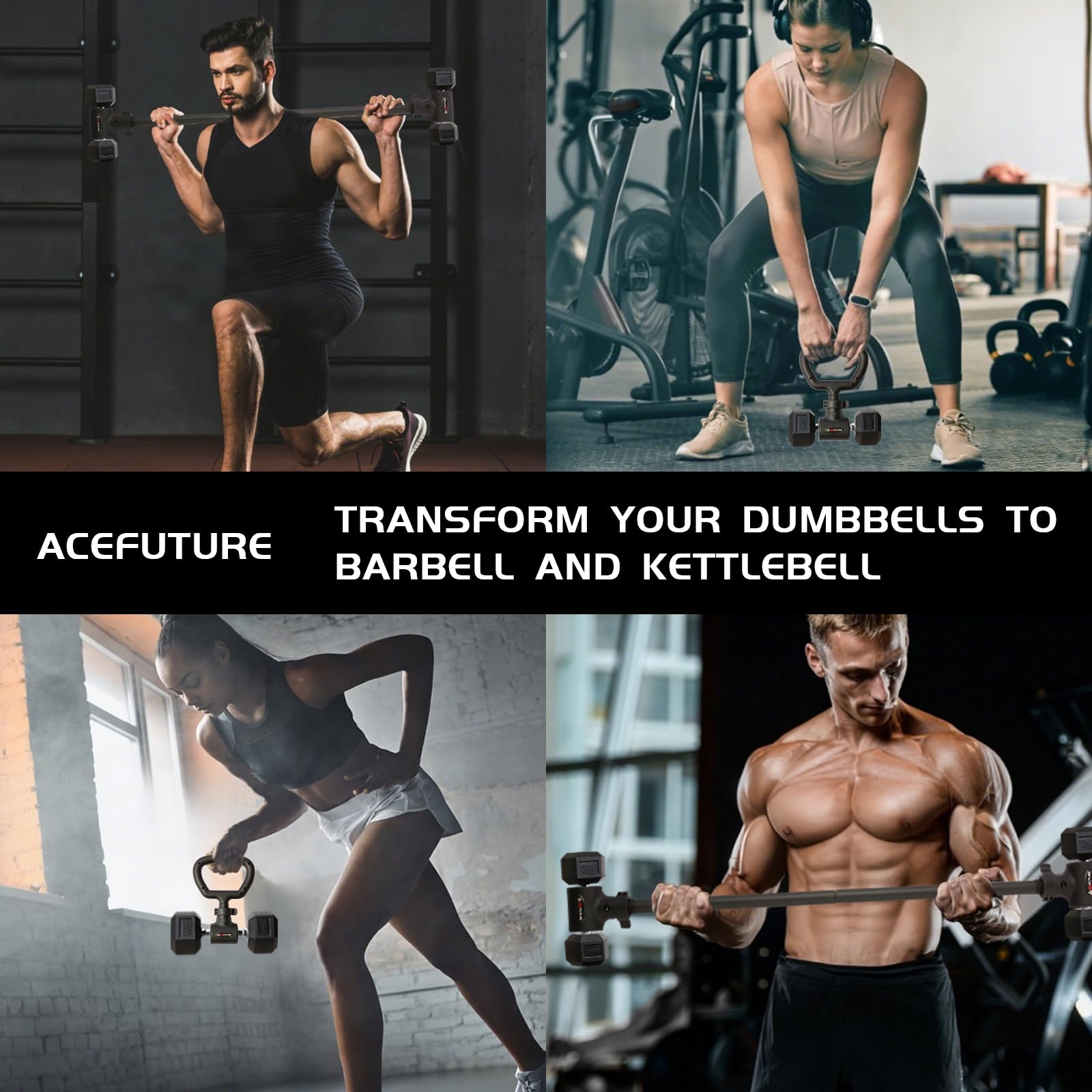 Acefuture Hyperbell Dumbbell Converter - Convert Dumbbells to Barbell Set and Kettlebell for Home Fitness - Adjustable & Up to 200 lb Capacity Weight Barbell for Weight Lifting (Barbell Converter)
