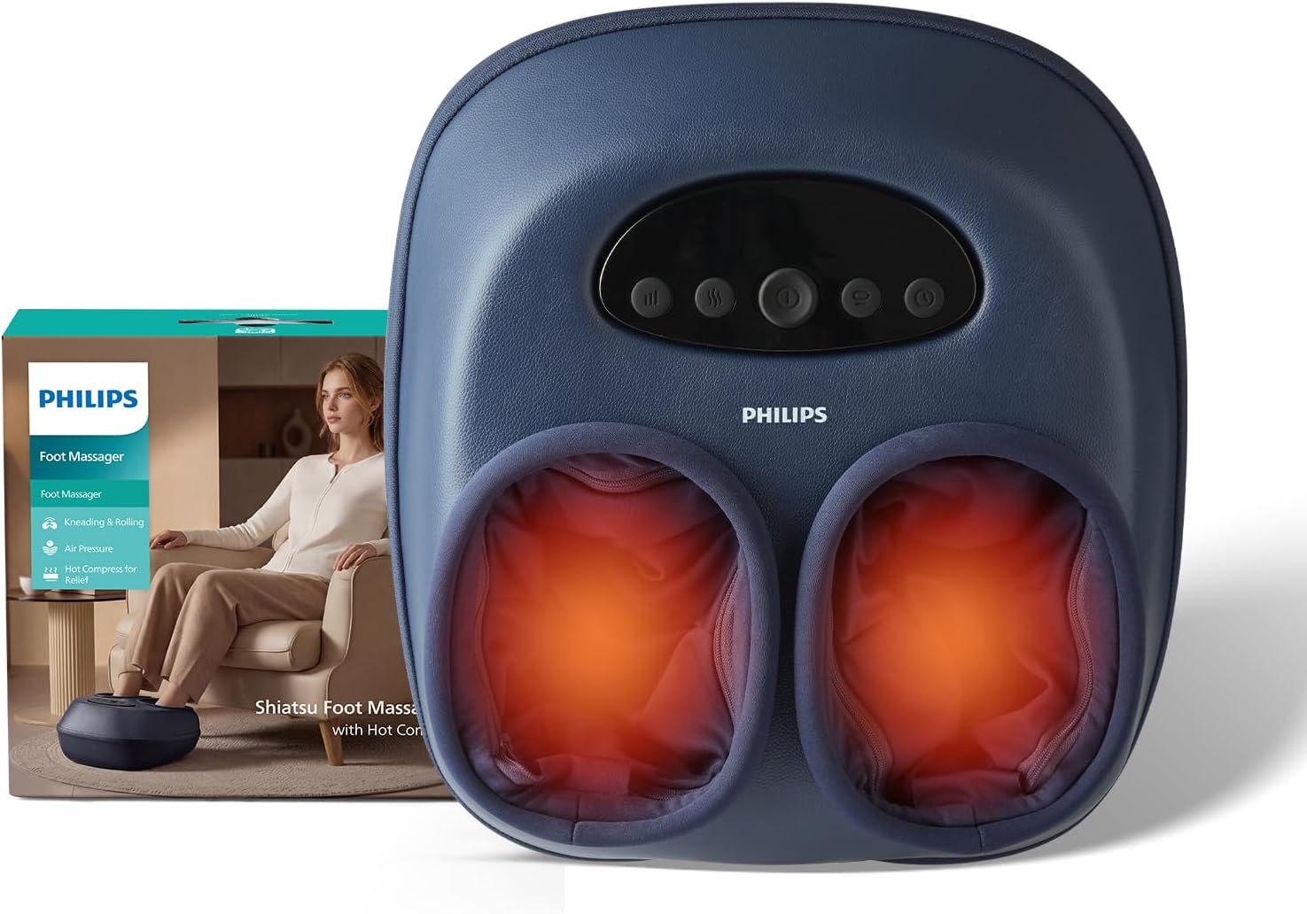 PHILIPS Foot Massager with Heat, 2026 Upgraded,Shiatsu Deep Kneading & Air Compression, Foot and Calf Massager for Plantar Fasciitis Relief, Tired Achy Feet, Relaxation Gifts for Women & Men, Blue
