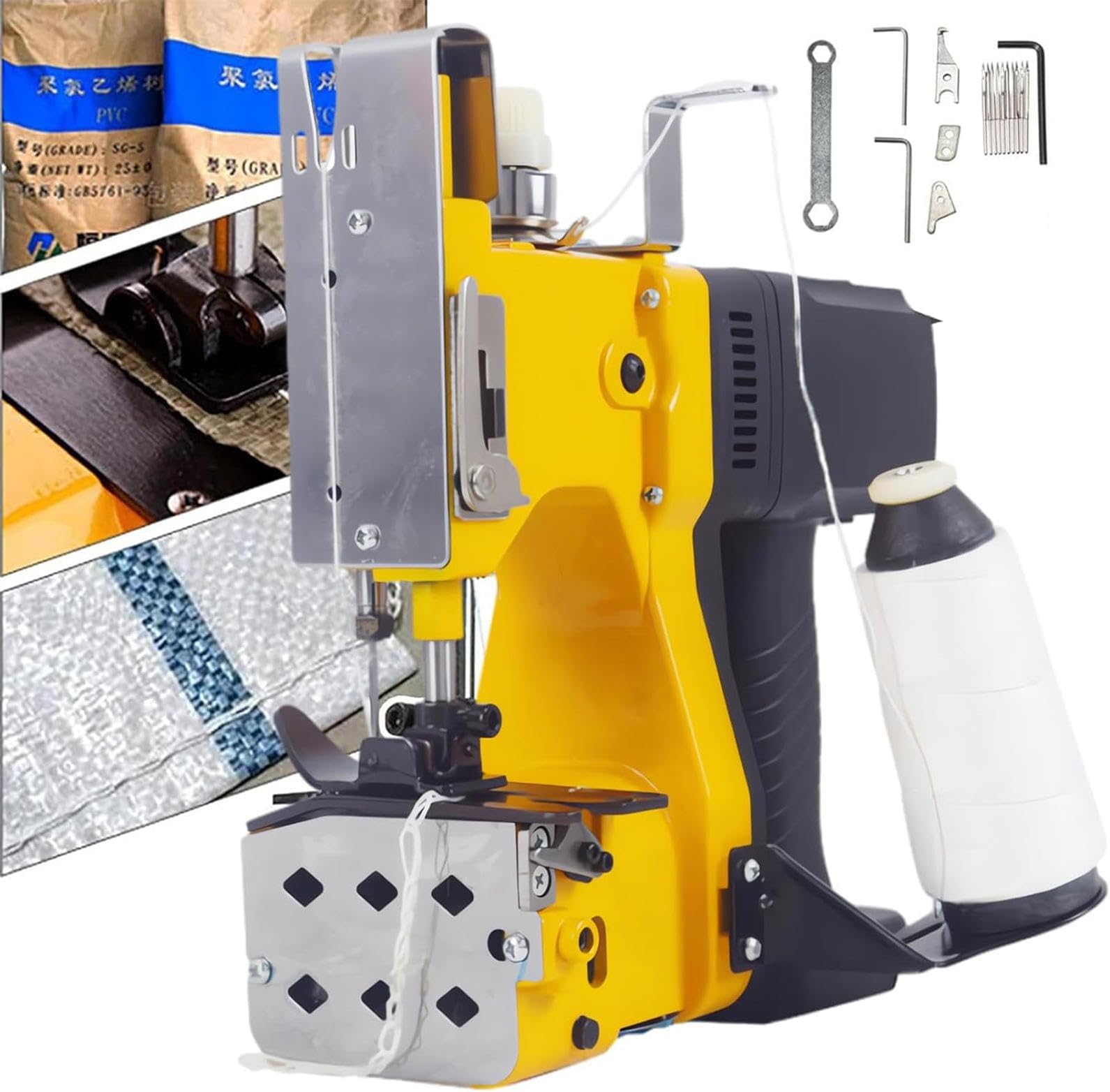 Battery Bag Sewing Closing Machine, Cordless Portable Bag Closer Stitcher Packing Machine for Burlap Sack, Canvas,Feed Sacks,Rice Bags, PP Woven Kraft Paper Bag