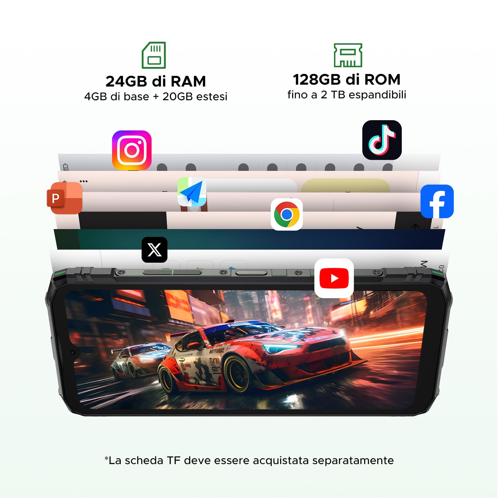 DOOGEE Blade 10 Energy 4.5G Rugged Smartphone, 24GB+128GB/2TB, Octa-core Telefono Indistruttibile, Android 15, 6150mAh Batteria, 6.56" HD+ 90Hz, 16MP+8MP, Widevine L1/GPS/Face ID/NFC