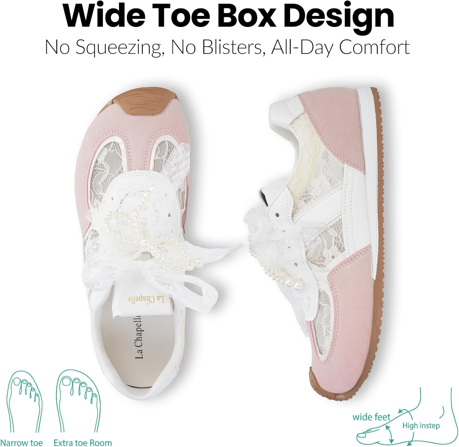 La Chapelle Women's Retro Lace Sneakers Wide Toe Casual Walking Shoes image 4