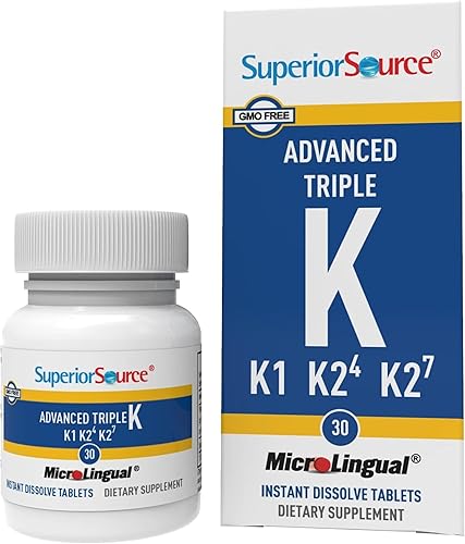 Superior Source Triple K, fórmula 3 en 1, MK-4 500 mcg, MK-7 50 mcg, K1 500 mcg, tabletas microlignuales de disolución rápida, 30 unidades, huesos y