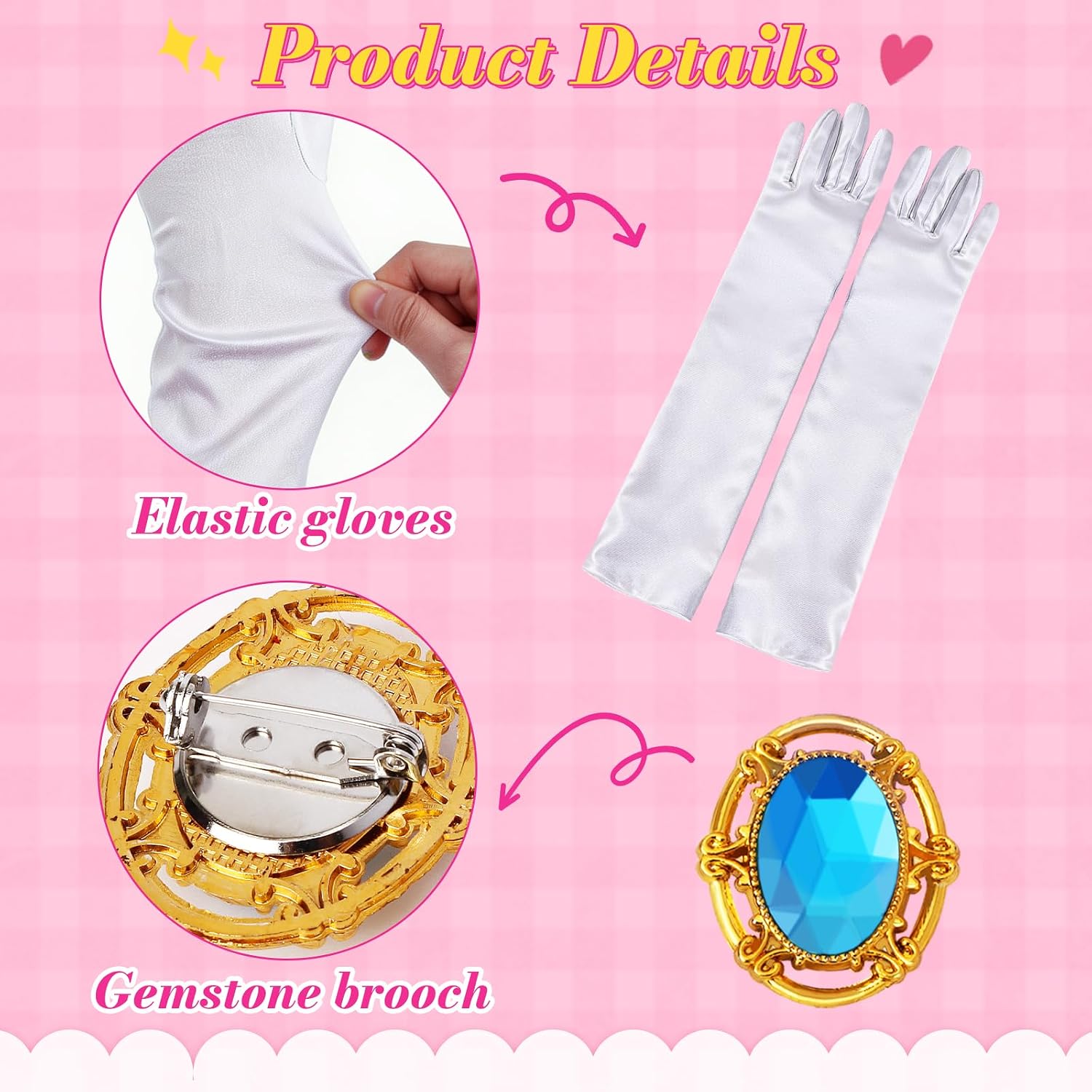 Snwquik 5 Pcs Princess Costume and Accessories,Crown/Tutu Skirt/Earring/Brooch/Gloves for Women Halloween Dress Up