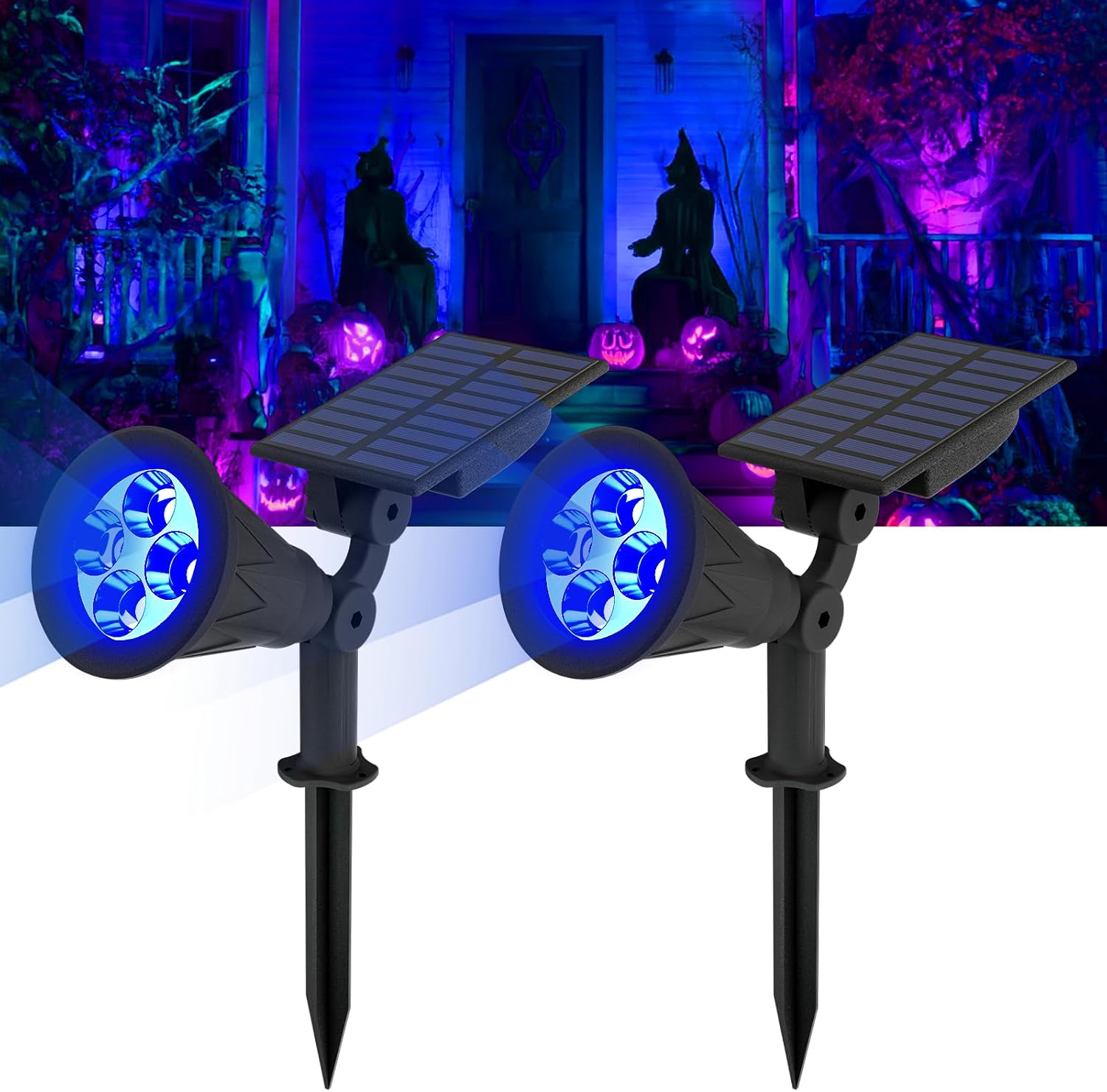 T-SUN Blue Solar Spot Lights Outdoor Waterproof, Solar Spotlights, 2 Pack