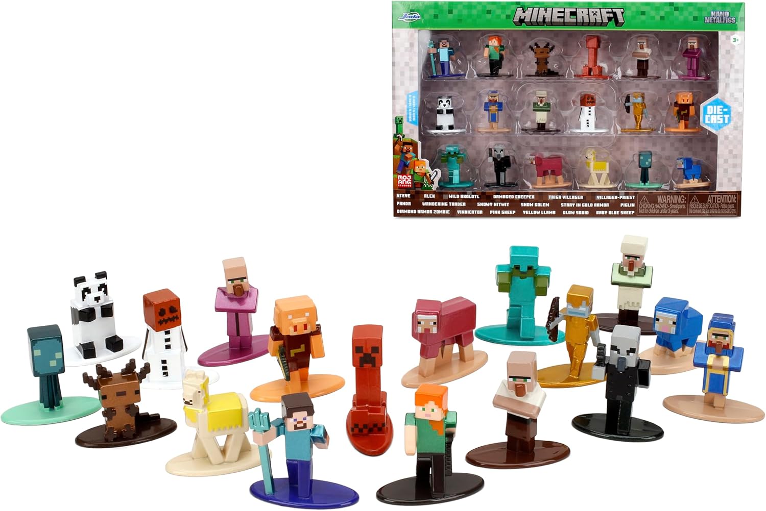 Jada Minecraft Nano Metalfigs 18 Pack Series 13 Die-Cast Mini Figures Set – Includes Steve, Axolotl, Piglin, Baby Sheep Toys