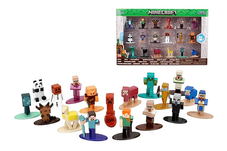 Jada Minecraft Nano Metalfigs 18 Pack Series 13 Die-Cast Mini Figures Set – Includes Steve, Axolotl, Piglin, Baby Sheep Toys