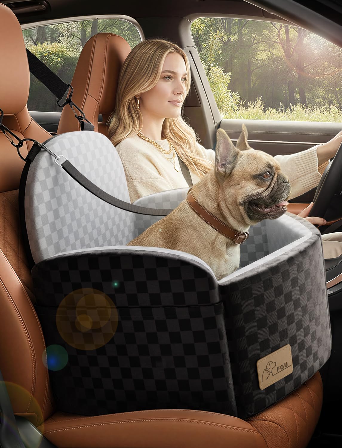 Dog Car Seat for Small/Medium Dogs Up to 35 lbs, Elevated Memory Foam Dog Booster Seat with 2 Safety Belts, Travel Safety Pet Car Seat with Detachable Washable Cover and Storage Pockets (Black/Grey) - image 3