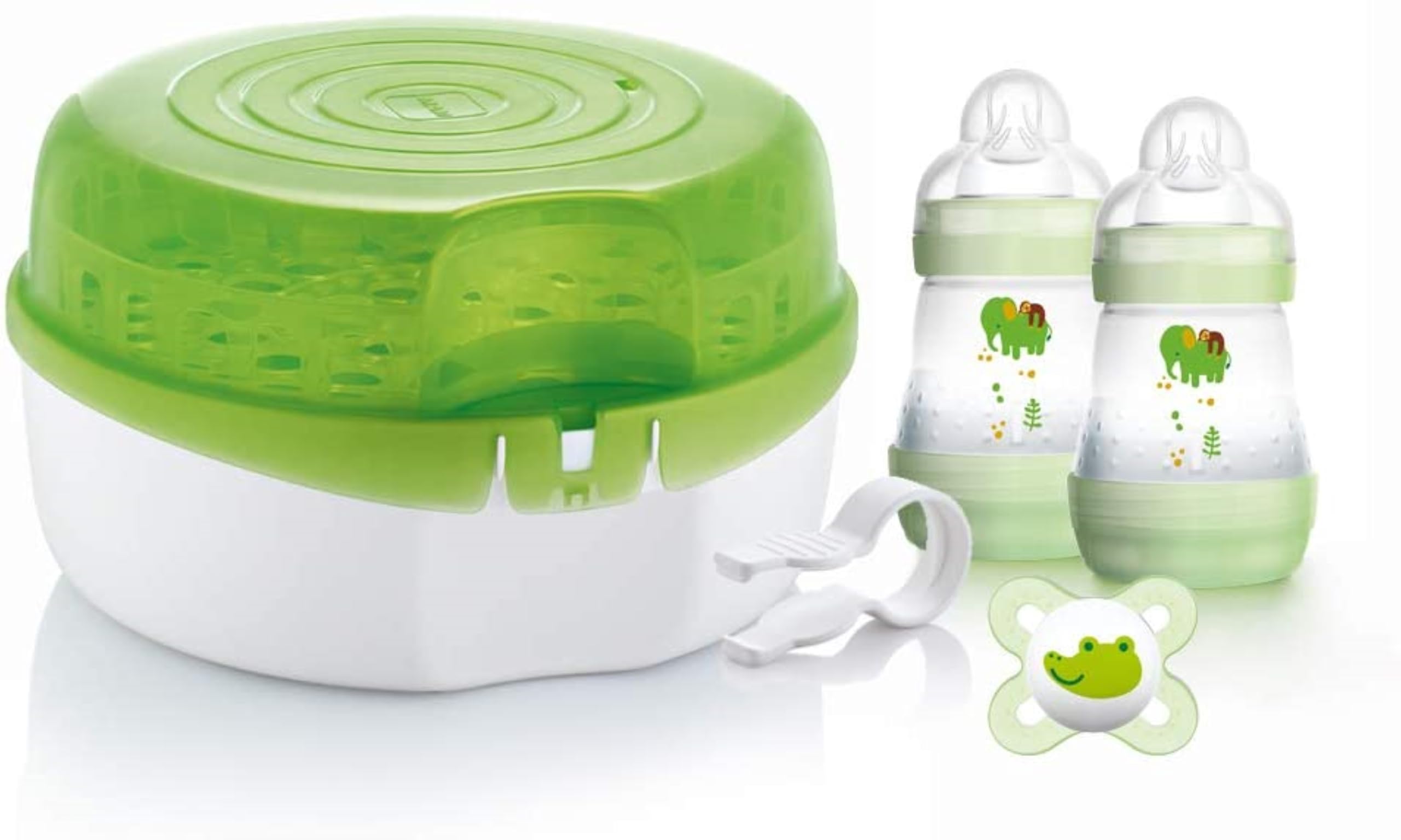 Microwave Steriliser | Comes with 2X MAM Easy Start Anti-Colic Bottle and Soother | for Quick and Easy Steam Sterilisation | Sterilises 6X Bottles in 5 Minutes | Baby Accessories