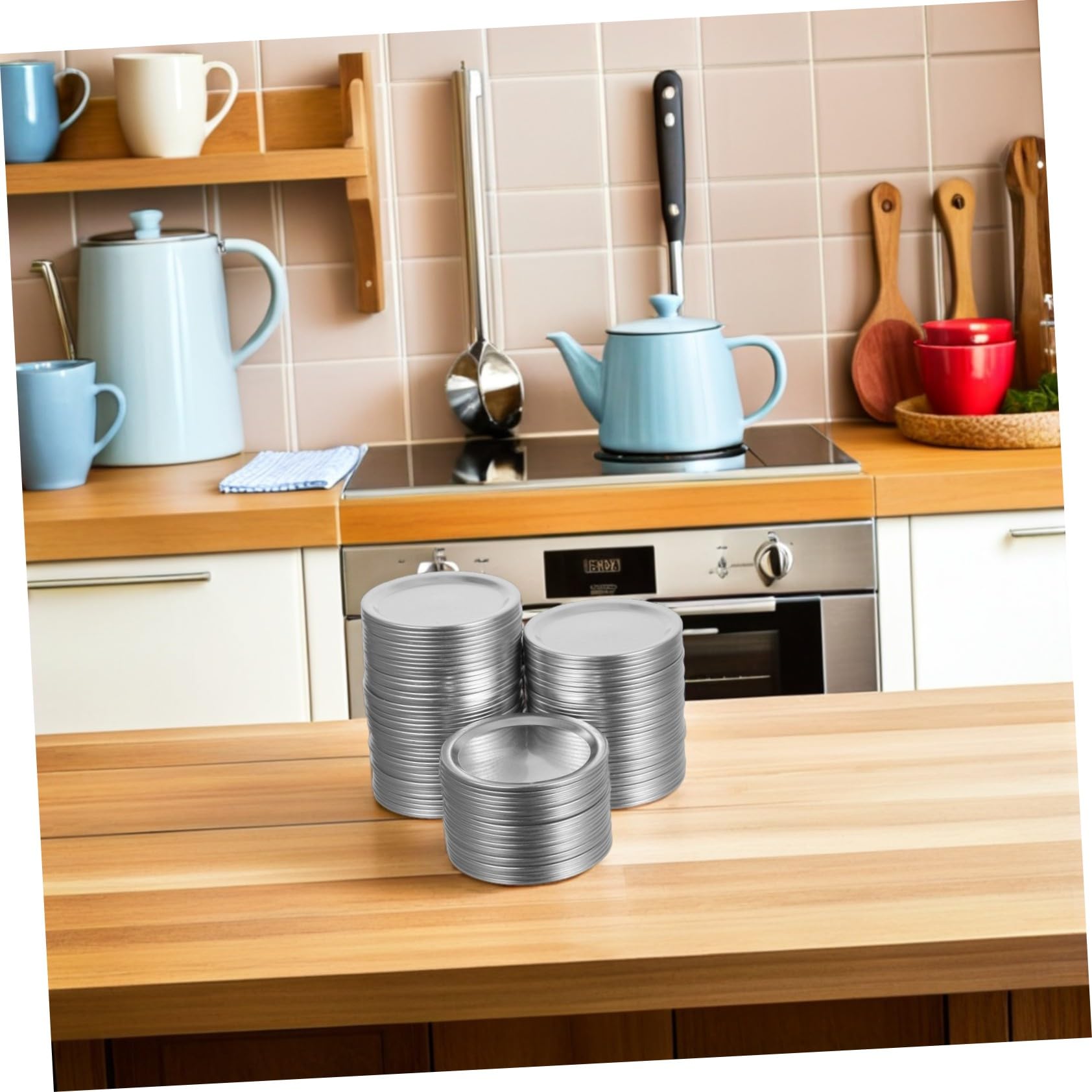 COLLBATH 100 Tapas de Frascos de Boca Regular de Aluminio Reutilizables Sello Hermético para Conservar Alimentos y Enlatado en Tarros de Cristal