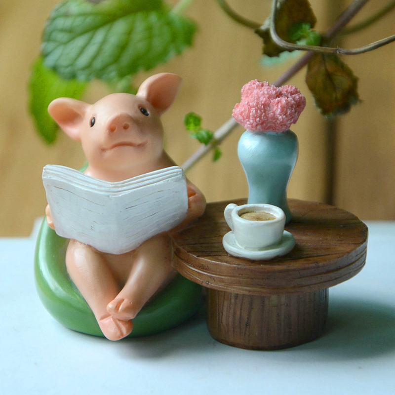 Gemmia Miniature Fairy Garden Pig Figurines- Use Computer Pig - Image 3