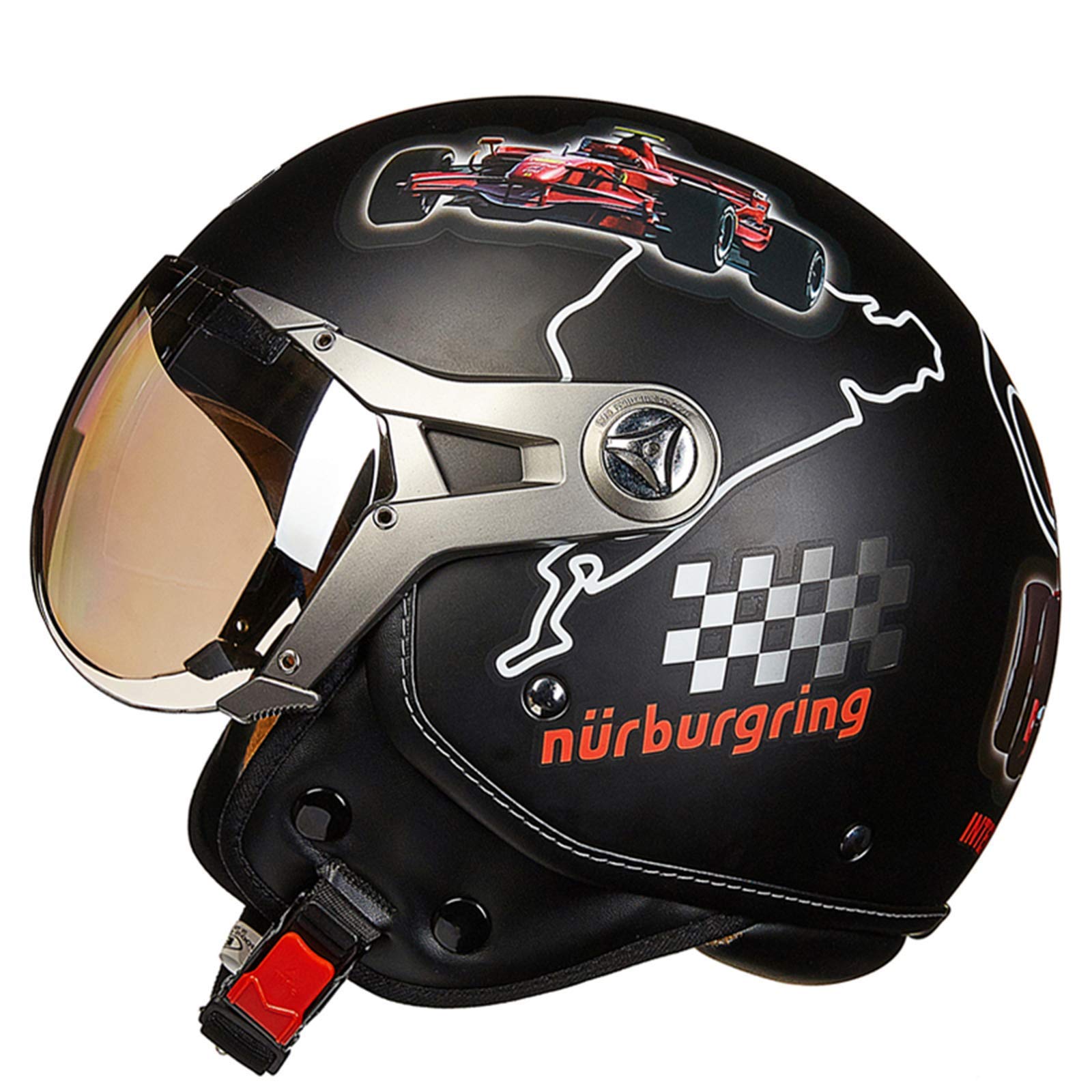 Dorosły kask motocyklowy 3/4 z otwartą twarzą, osobowość Retro motorower Cruiser Jet Chopper Scooter Mężczyźni i kobiety Vintage Half Helmet, certyfikat ECE/ECE (54-60cm)