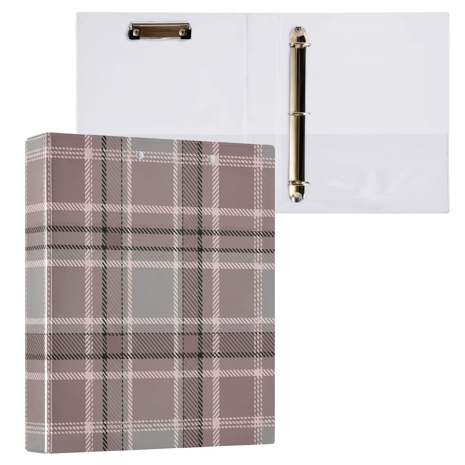 Raccoglitori a 3 anelli, 3,8 cm, motivo scozzese, decorativo, con clip in metallo, formato A4, organizer per casa e ufficio, confezione da 2