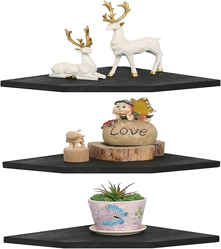 Estantes esquineros de pared, estantes flotantes de esquina de madera con canaleta para cables, exhibición de almacenamiento de montaje en pared