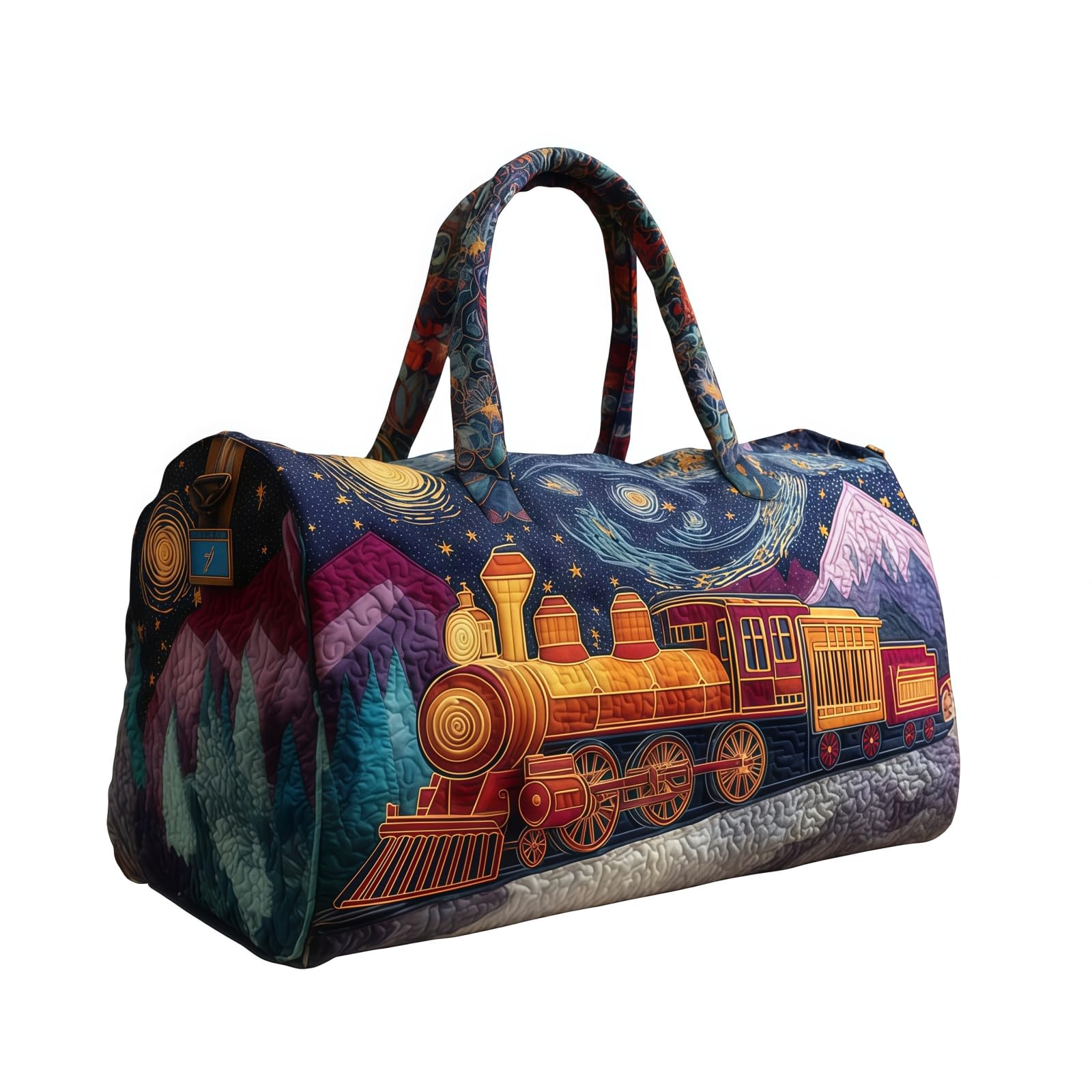 Hippie Van Quilted Duffle Bag,Retro BohoTravel Beach Portable Weekender Bag (A,L(18″Lx9″Wx9″H))