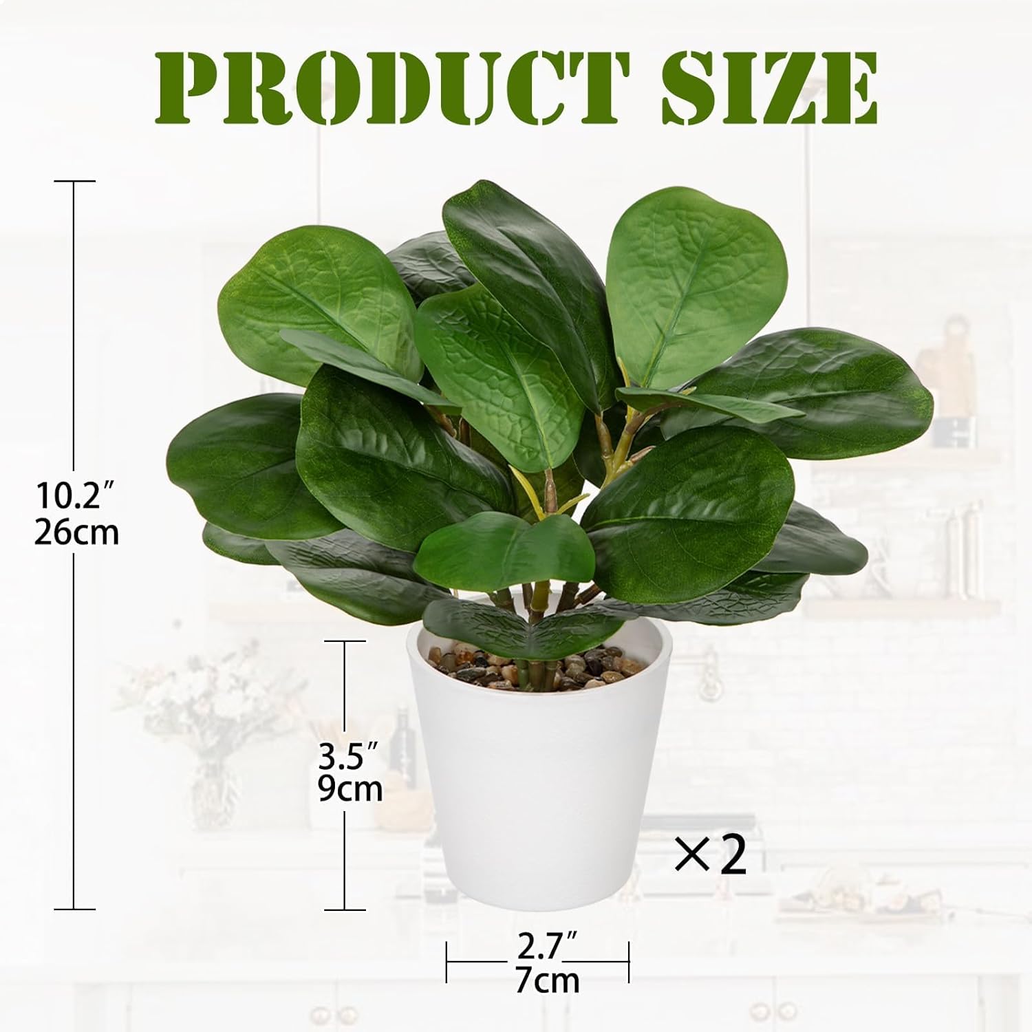 GnFlus Artificial Plants Set of 2 Fake Fiddle Leaf Fig with White Pots Faux Potted Plants for Home Office Garden Indoor Outdoor Desk Decoration Green