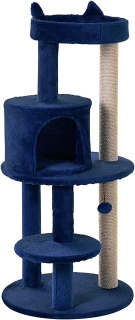 Pawhut Cat Tree for Indoor Cats Kitten Scratching Post Climbing Tower Pet Activity Center Blue 48 x 48 x 104 cm
