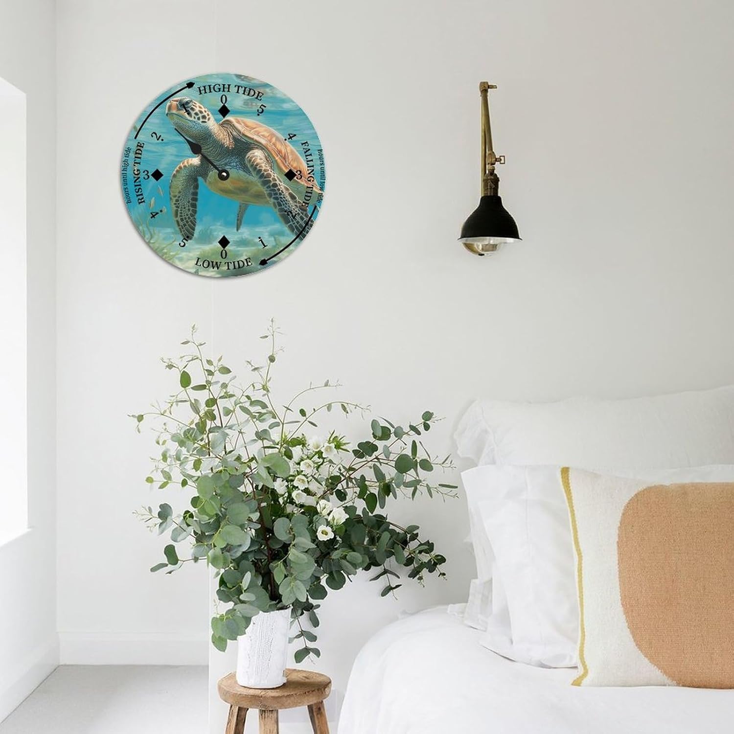 Cheyan Sea Turtle Tide Clock Silent Non-Ticking Battery Operated Wooden Moon Nautical Tide Movement Clock for Sailing Living Room Restaurant Home Decor Wood Wall Art 12x12 in, Style-3, 8m9qeg78nsps