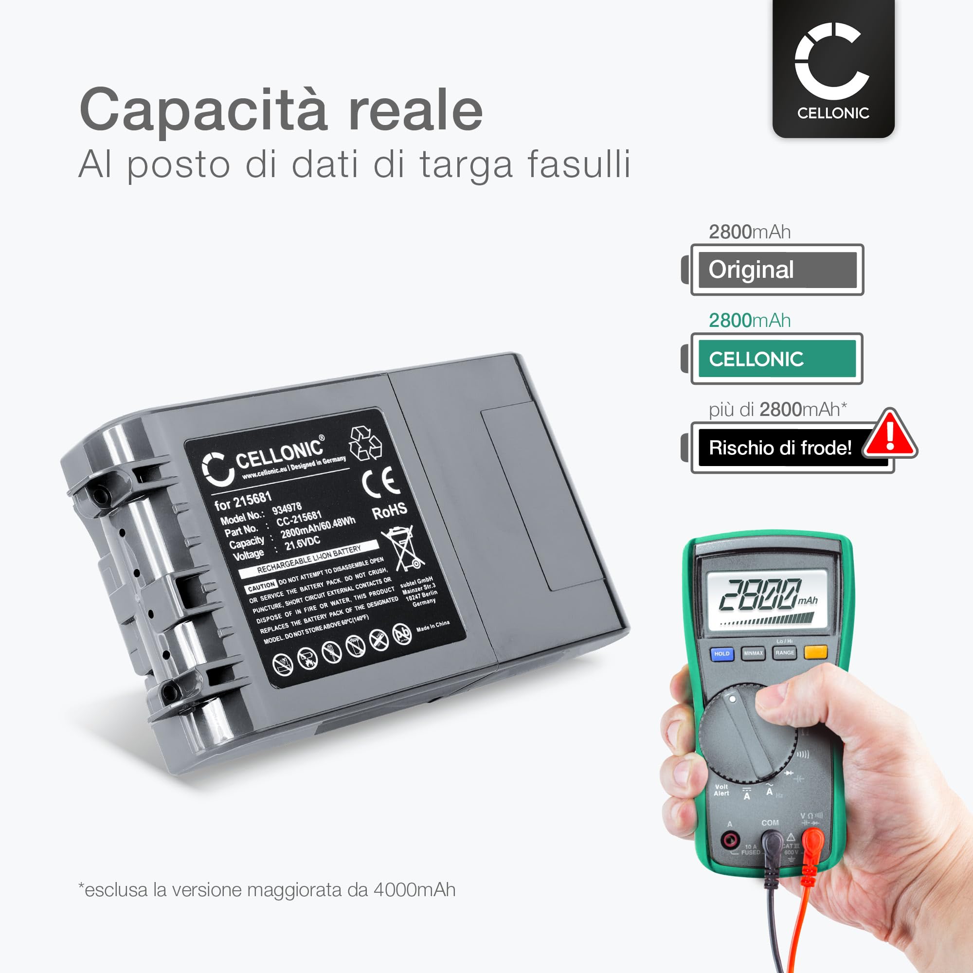 CELLONIC, Batteria per Aspirapolvere compatibile con Dyson V8 Absolute, 215681, VE6 Type B (21.6V, 3000mAh) - Batteria con viti