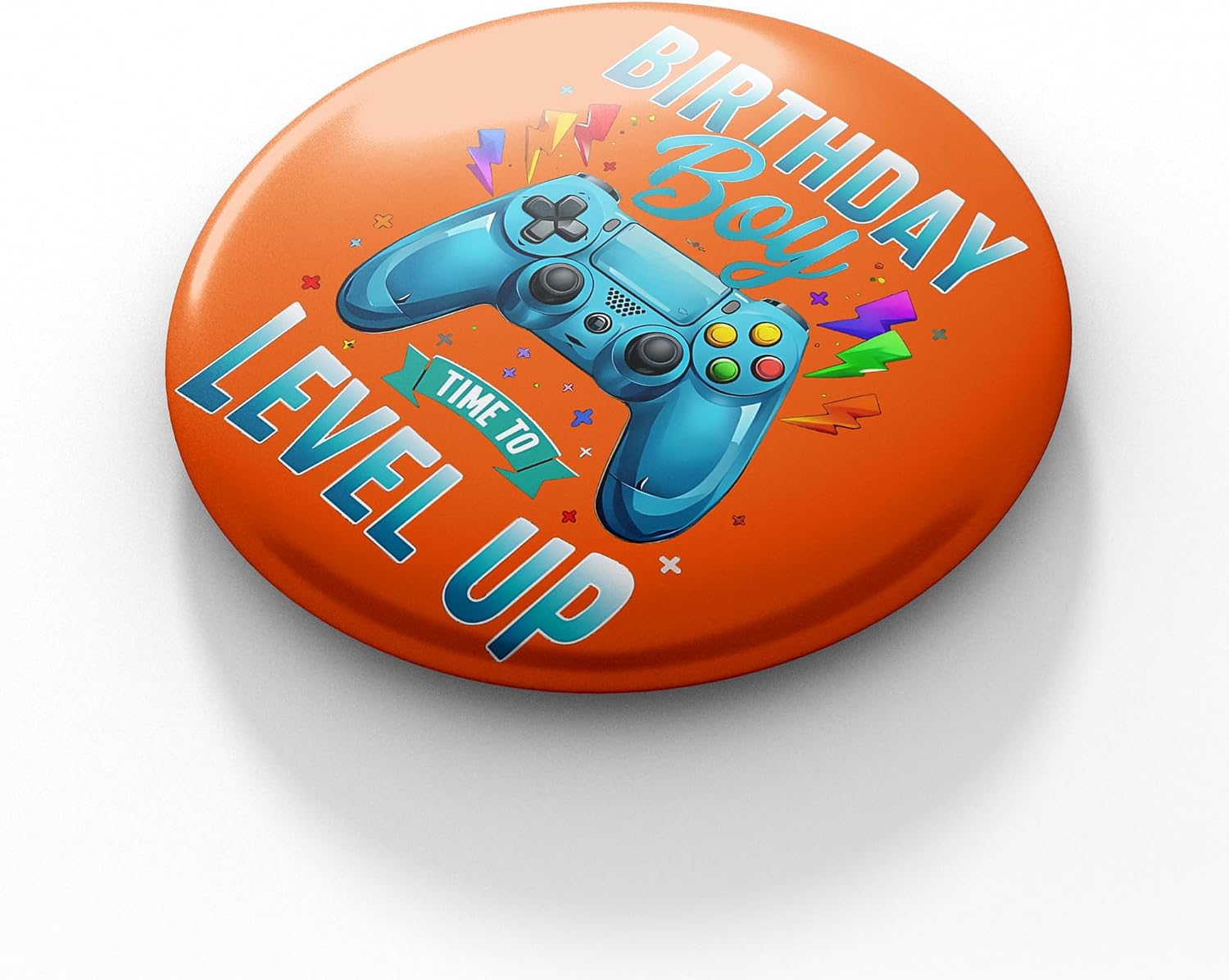Birthday Boy Level Up Pin, 2.3"Gaming Button Badge, Gamer Birthday Decorations for Boys, Funny Time to Level Up Party Pin, Video Game Birthday Gifts for Kids & Teens (Orange)