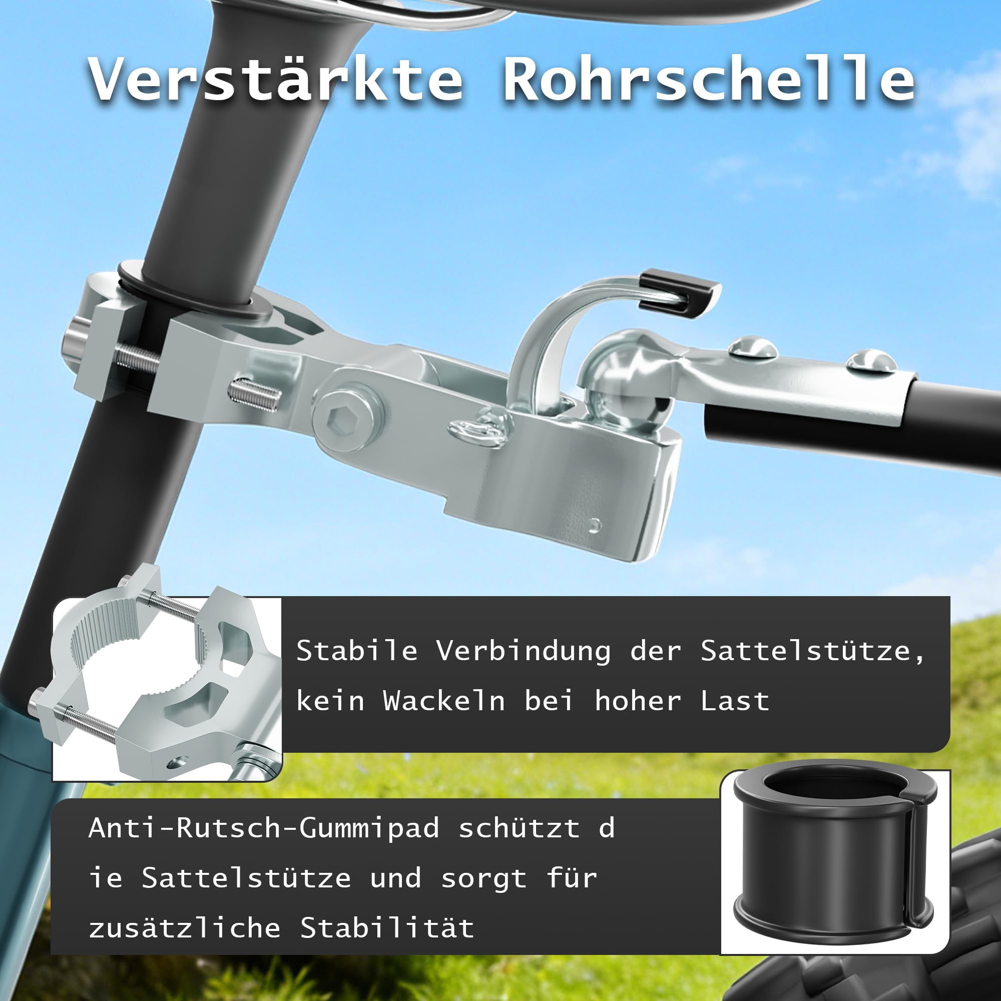 Fahrrad Anhängerkupplung, Stabile Fahrradanhänger Kupplung aus Verzinktem Stahl für Sattelstützen Ø26–33 mm, Anhängerkupplung Fahrrad für Lastenanhänger, Ideal für Transport, Einkauf, Camping
