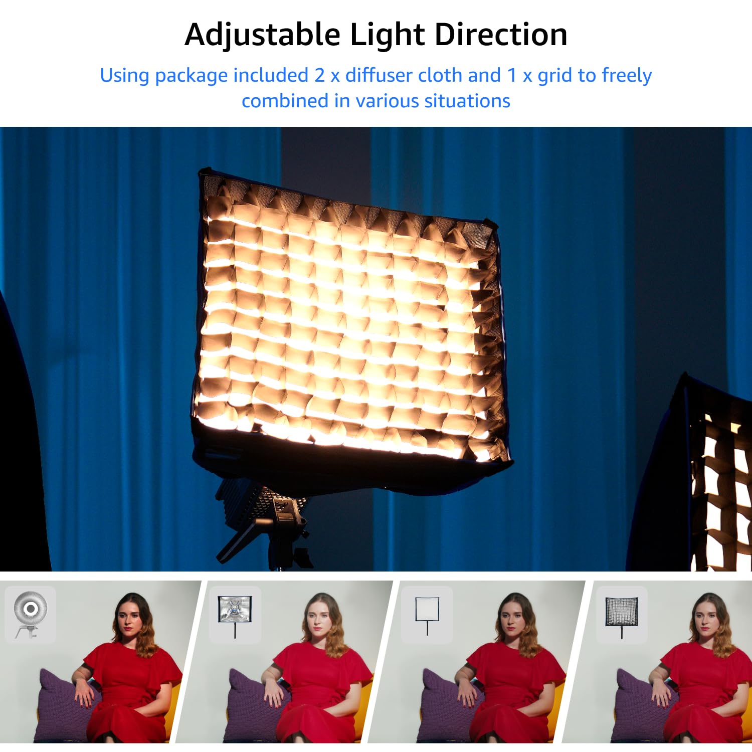 Amaran Light Box 45x45cm Softbox con Montura Bowens, Modificador de Luz Cuadrado de Instalación Rápida con Difusión & Rejilla para Foto & Video, Portátil y Ligero con Bolsa de Transporte