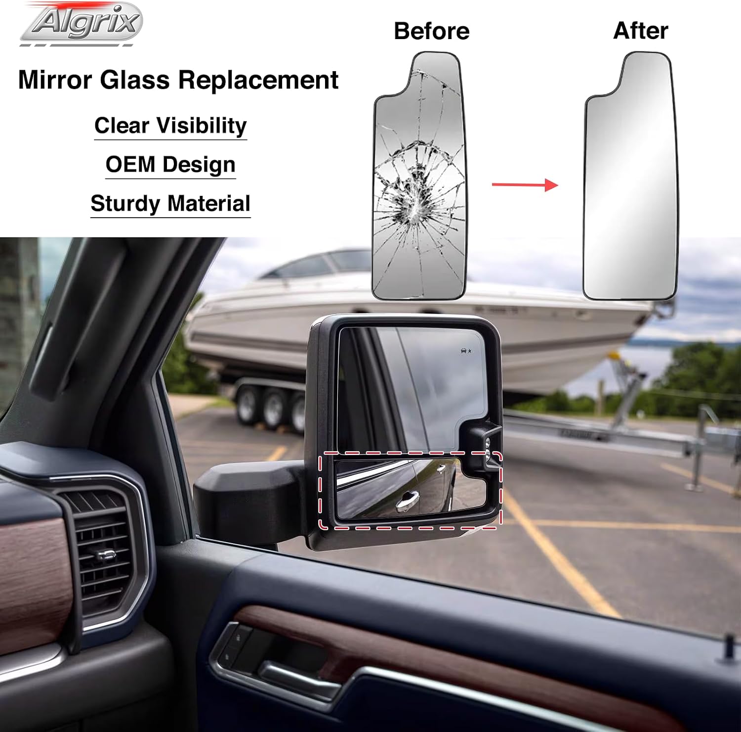 Passenger Side Lower Mirror Glass Replacement for 2019 2020 2021 2022 2023 2024 2025 Chevy Silverado GMC Sierra 1500 2500 HD 3500 HD Right Convex Non-Heated Towing Mirror with Back Plate