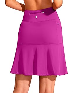 19" Golf Skorts Skirts for Women Zipper Pockets Knee Length Skort Women's High Waist Athletic Tennis Skirt