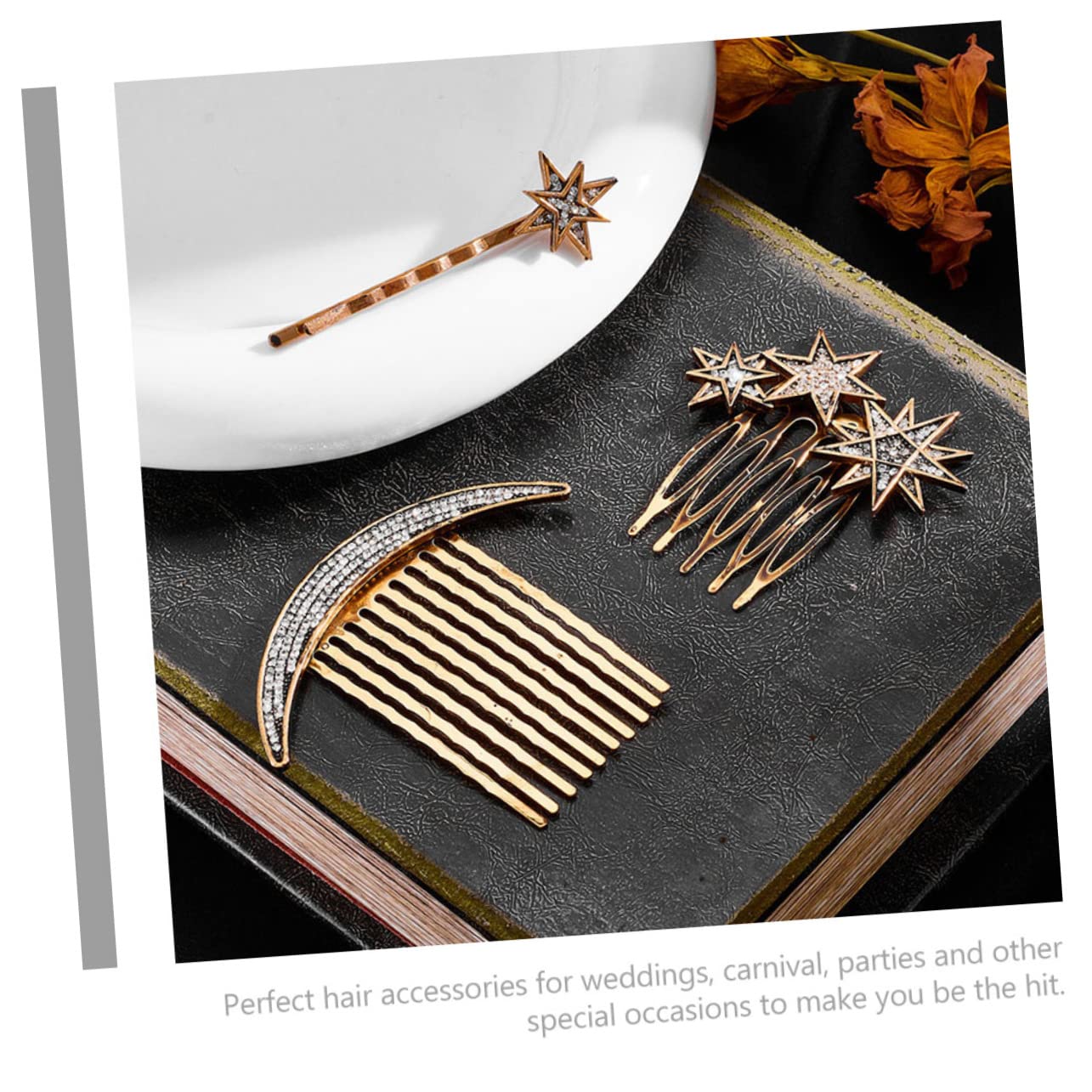 Healeved 4juegos Accesorios De Pelo Vintage Estrellas y Luna Juego Peines y Para Peinados Elegantes Bodas y