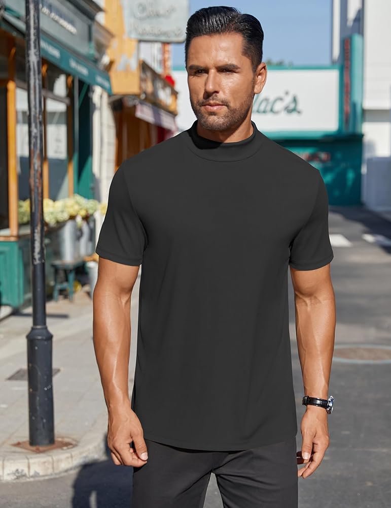 COOFANDY Men's Mock Neck T-Shirt Short Sleeve Casual Basic Tops