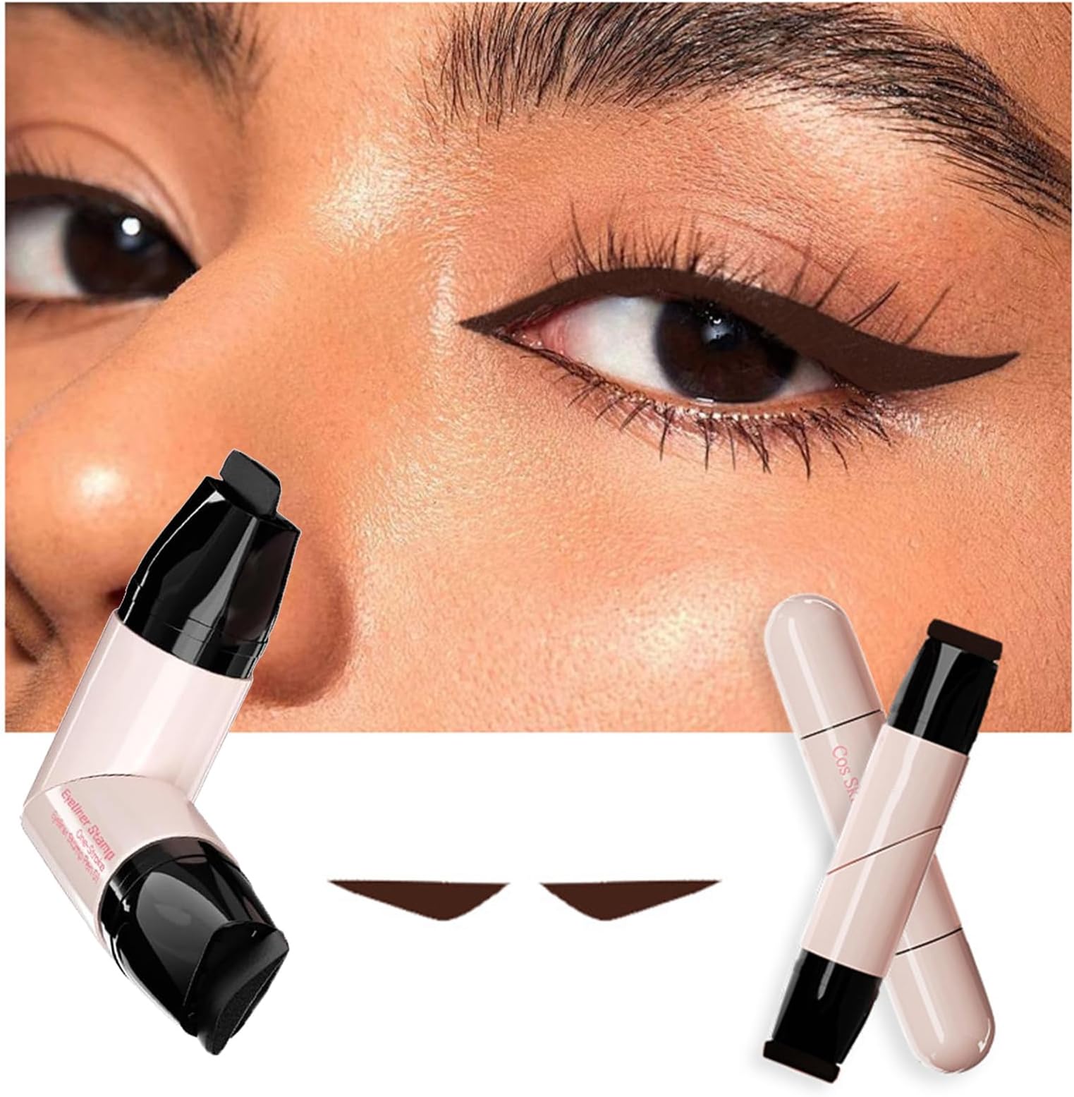 Foldable Eyeliner Pen with Wing Stamp – Quick Dry Smudge Proof Liquid Liner, Dual End Fine Tip for Easy Control and Precise Application, Long Lasting Eye Makeup for Beginners and Daily Use (Brown)