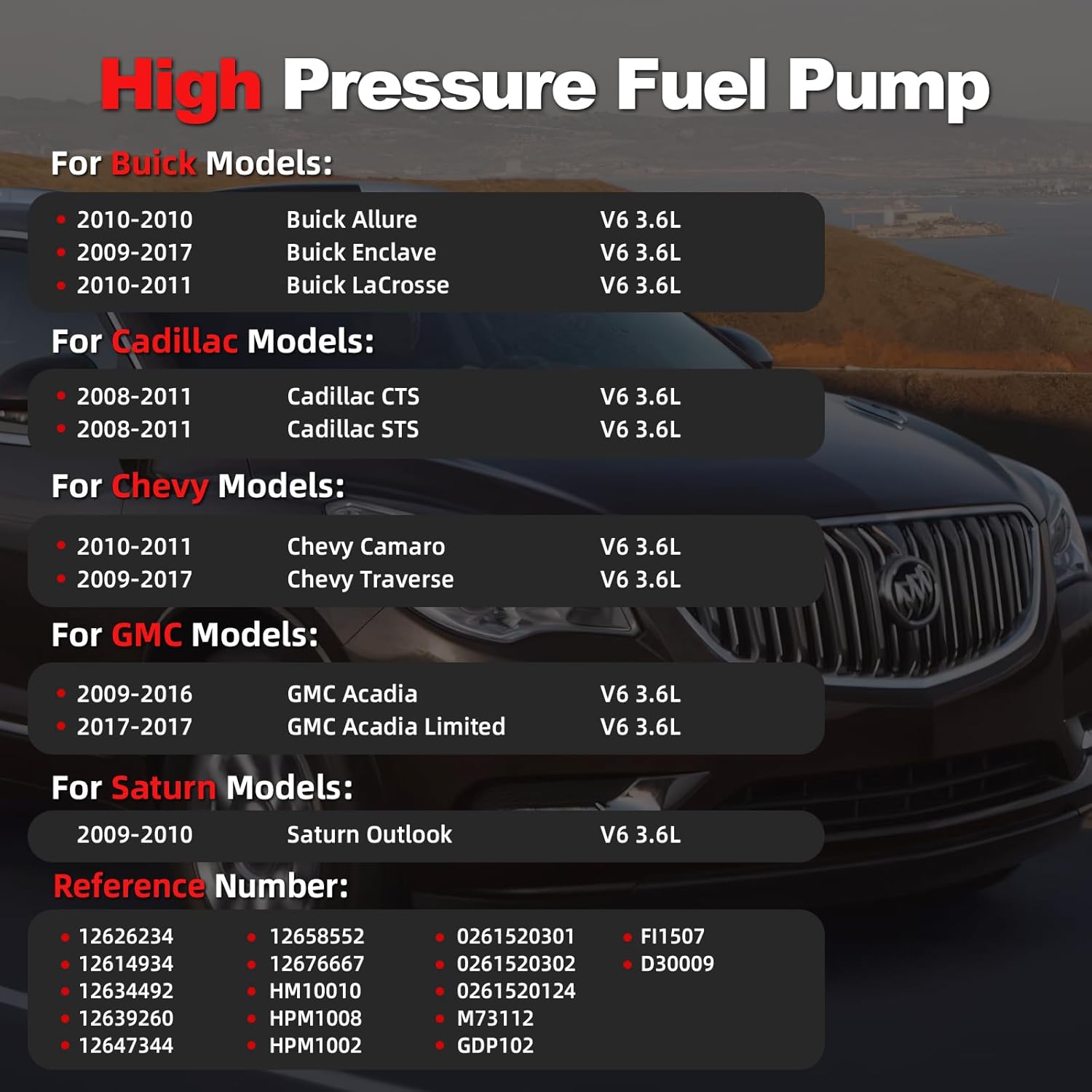 High Pressure Fuel Pump Compatible with 2008-2017 Chevy Camaro Traverse Cadillac CTS STS Buick Allure Enclave LaCrosse GMC Acadia Limited Sature Outlook V6 3.6L 12626234 (Premium Version)
