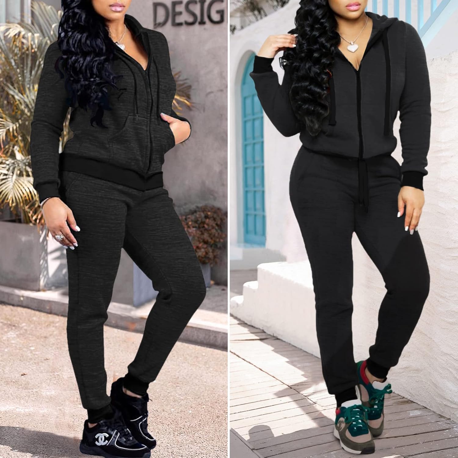 CLOCOR Track Suits for Women Set - Casual 2 Piece Outfits Sweatsuit Pocket Hoodies Long Sleeve with Patchwork Pants Set - Image 5