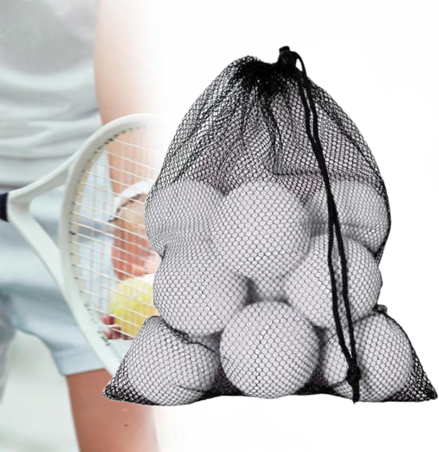 12 Tennis Balls for Playing, Training and Practice, with Drawstring Bag, for Indoor Sports, White